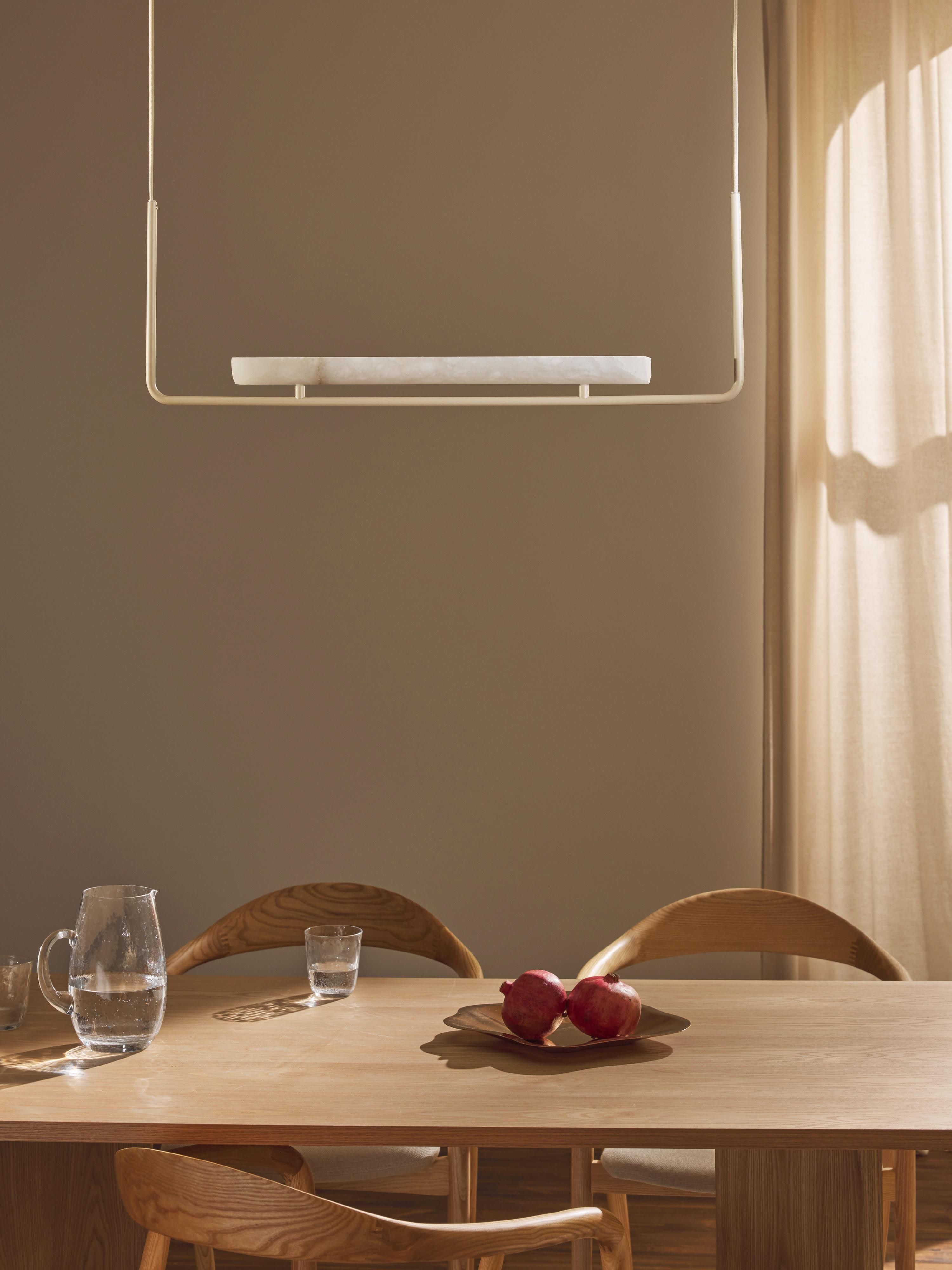 Grande suspension LED en albâtre Ingmund - Albâtre blanc, blanc cassé
