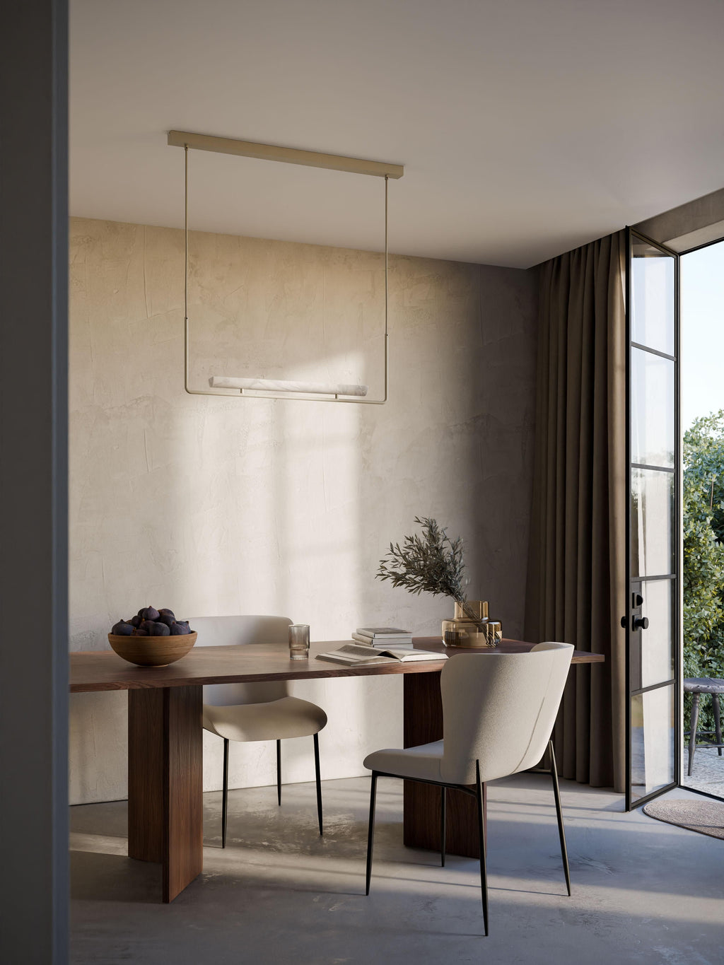 Grande suspension LED en albâtre Ingmund - Albâtre blanc, blanc cassé