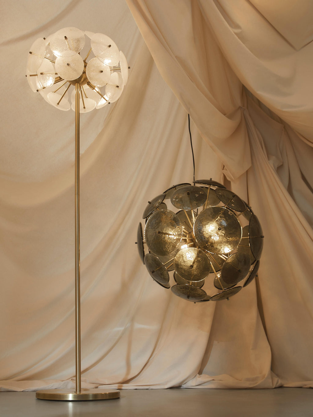 Lampadaire de verre Valdi - Transparent, doré