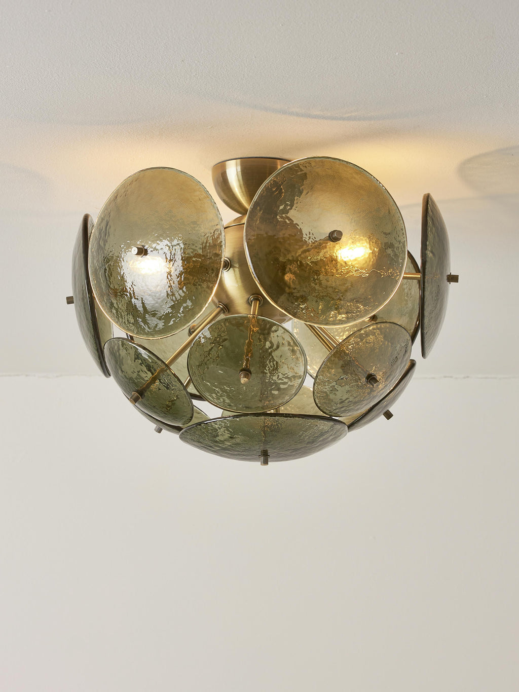 Plafonnier de verre Valdi - Vert olive, doré