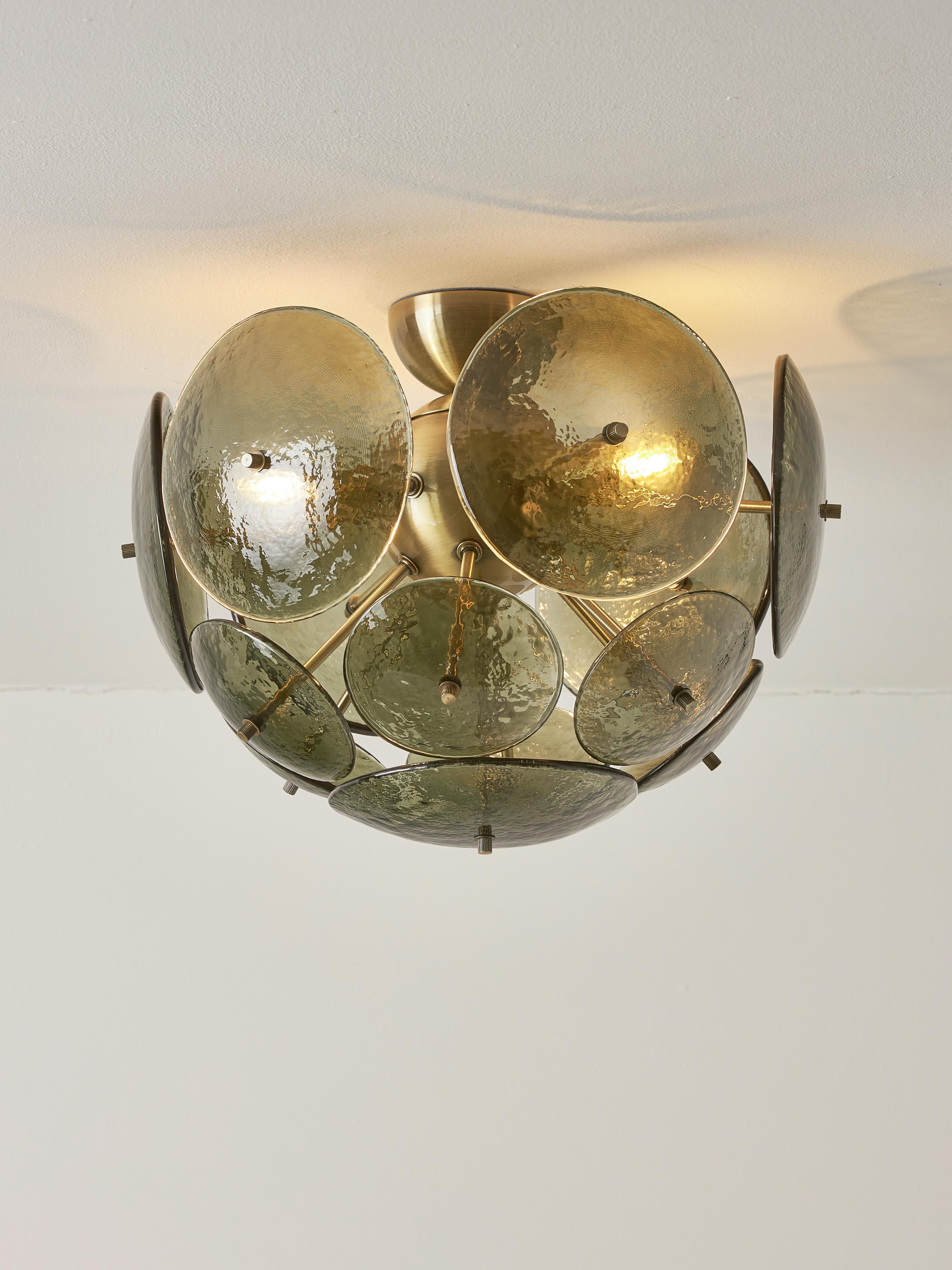 Plafonnier de verre Valdi - Vert olive, doré
