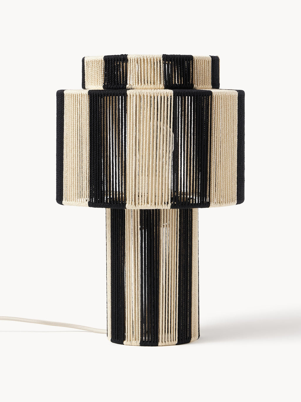 Lampe à poser en fils de lin Matias - Noir, blanc crème