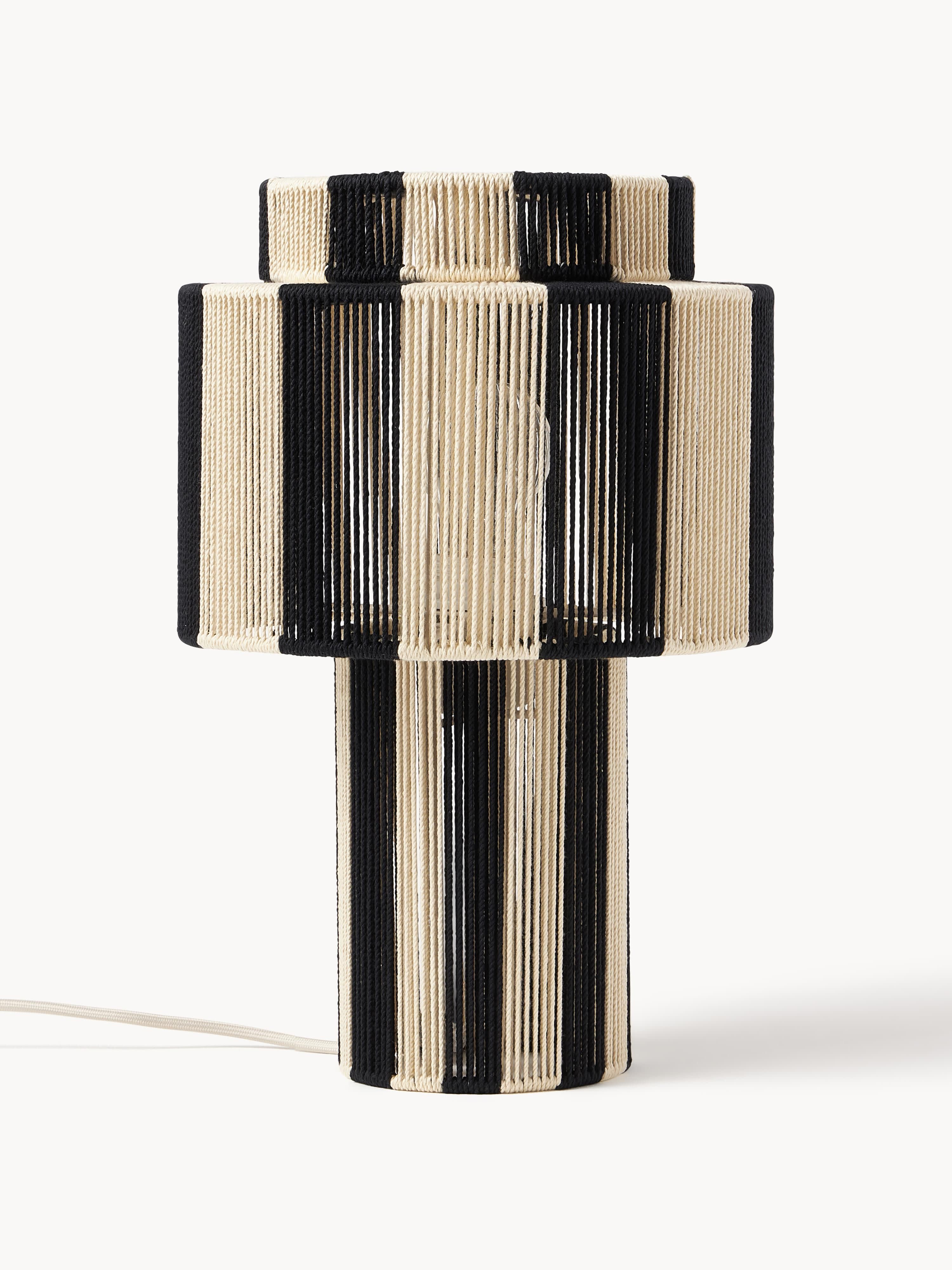 Lampe à poser en fils de lin Matias - Noir, blanc crème