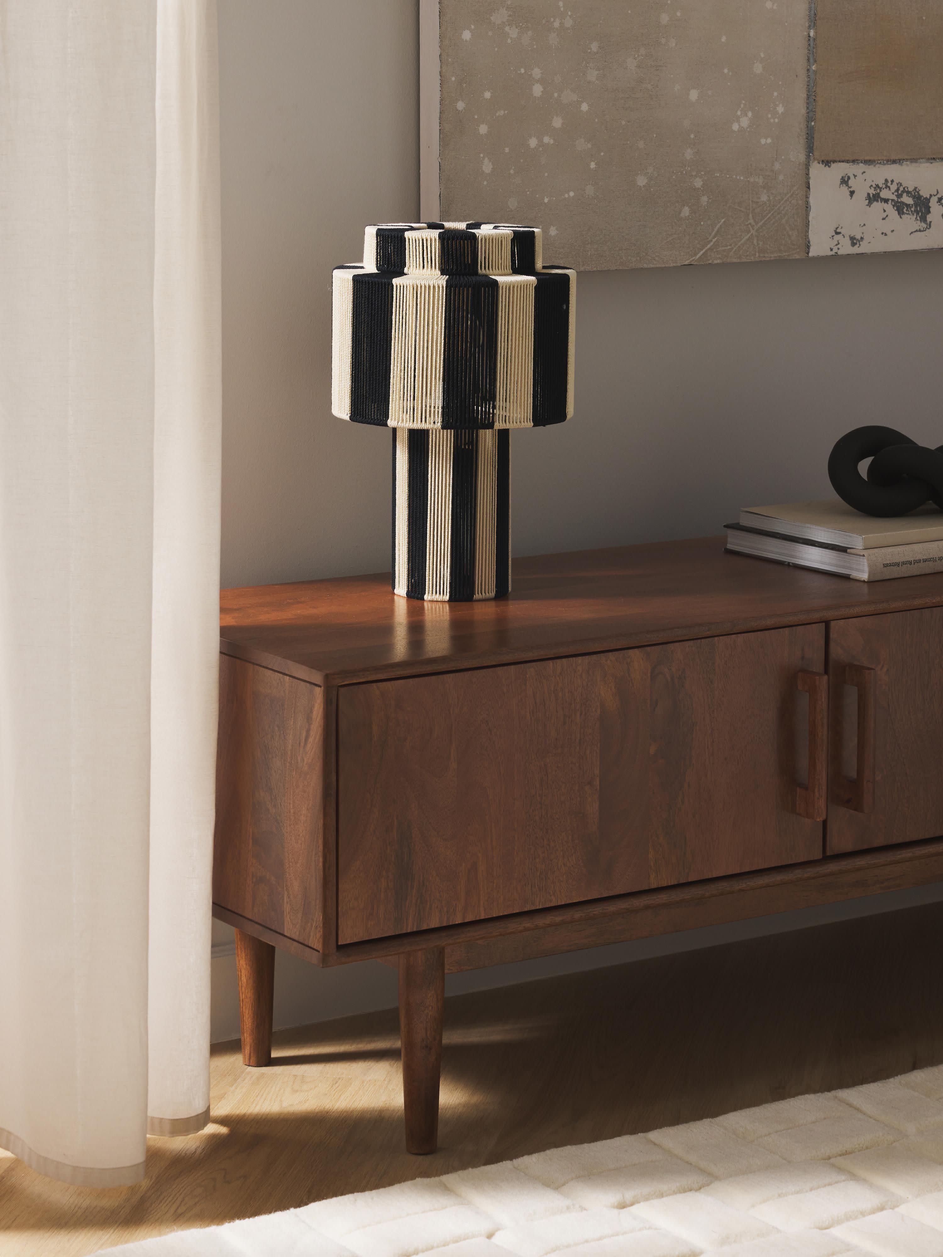 Lampe à poser en fils de lin Matias - Noir, blanc crème