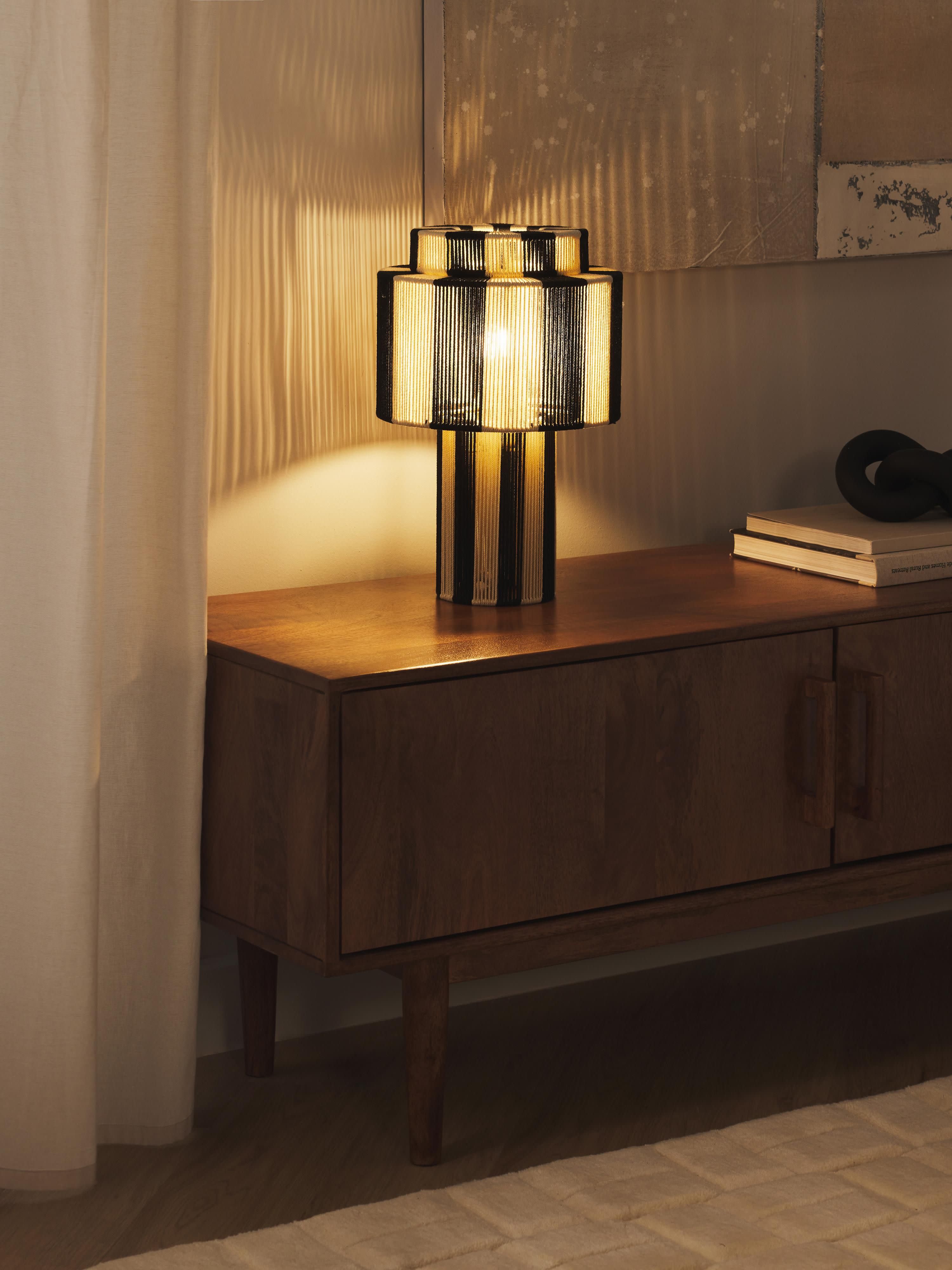 Lampe à poser en fils de lin Matias - Noir, blanc crème