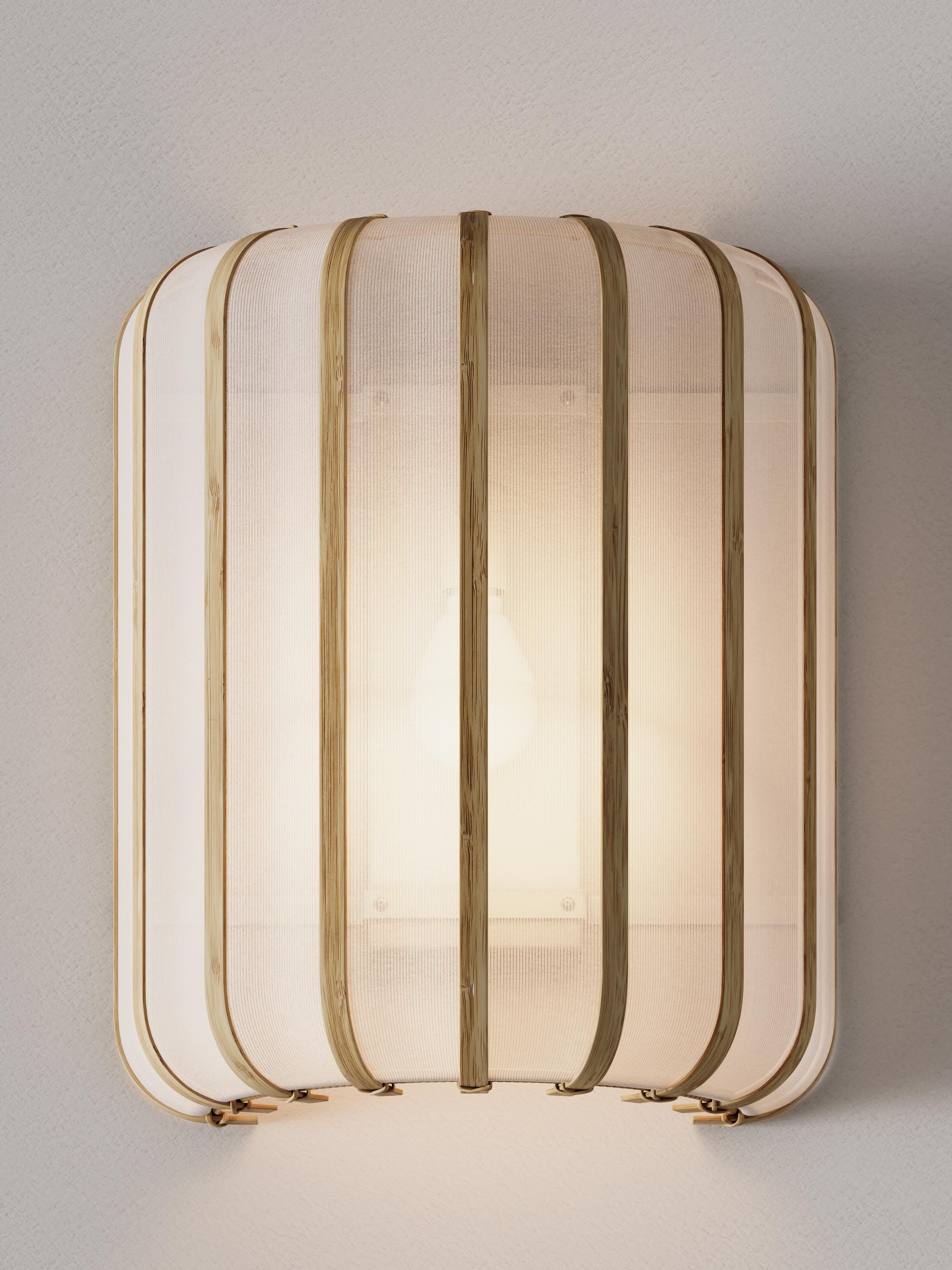 Applique murale en bambou Murdoch - Blanc, bois clair