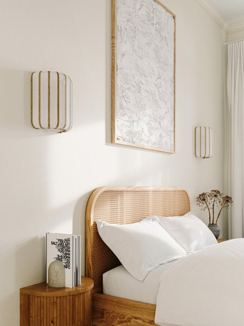 Applique murale en bambou Murdoch - Blanc, bois clair