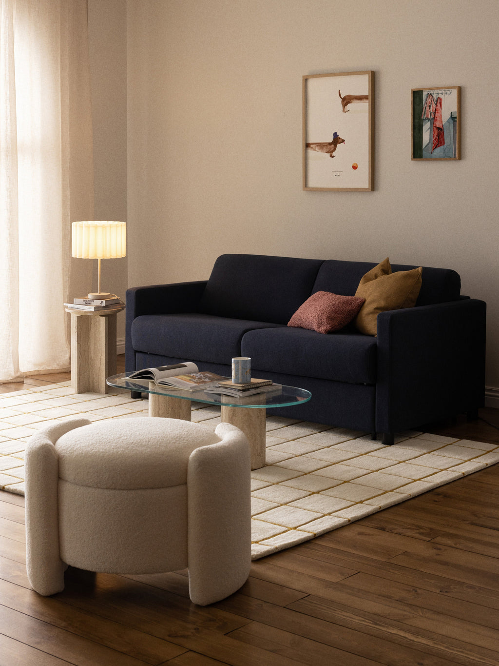 Lampe à poser en lin Bjartmar - Beige clair