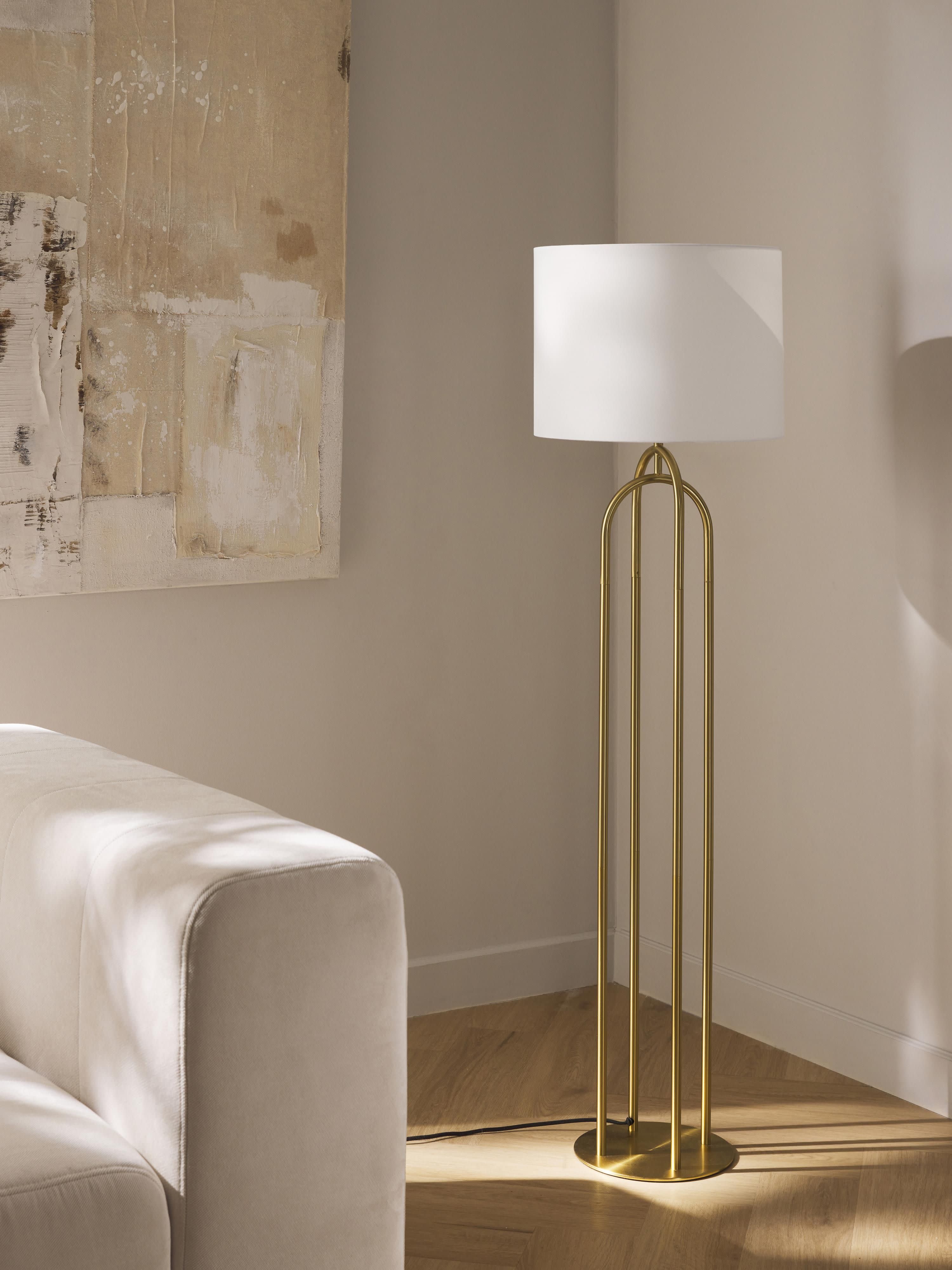 Lampadaire Erne - Blanc cassé, laiton