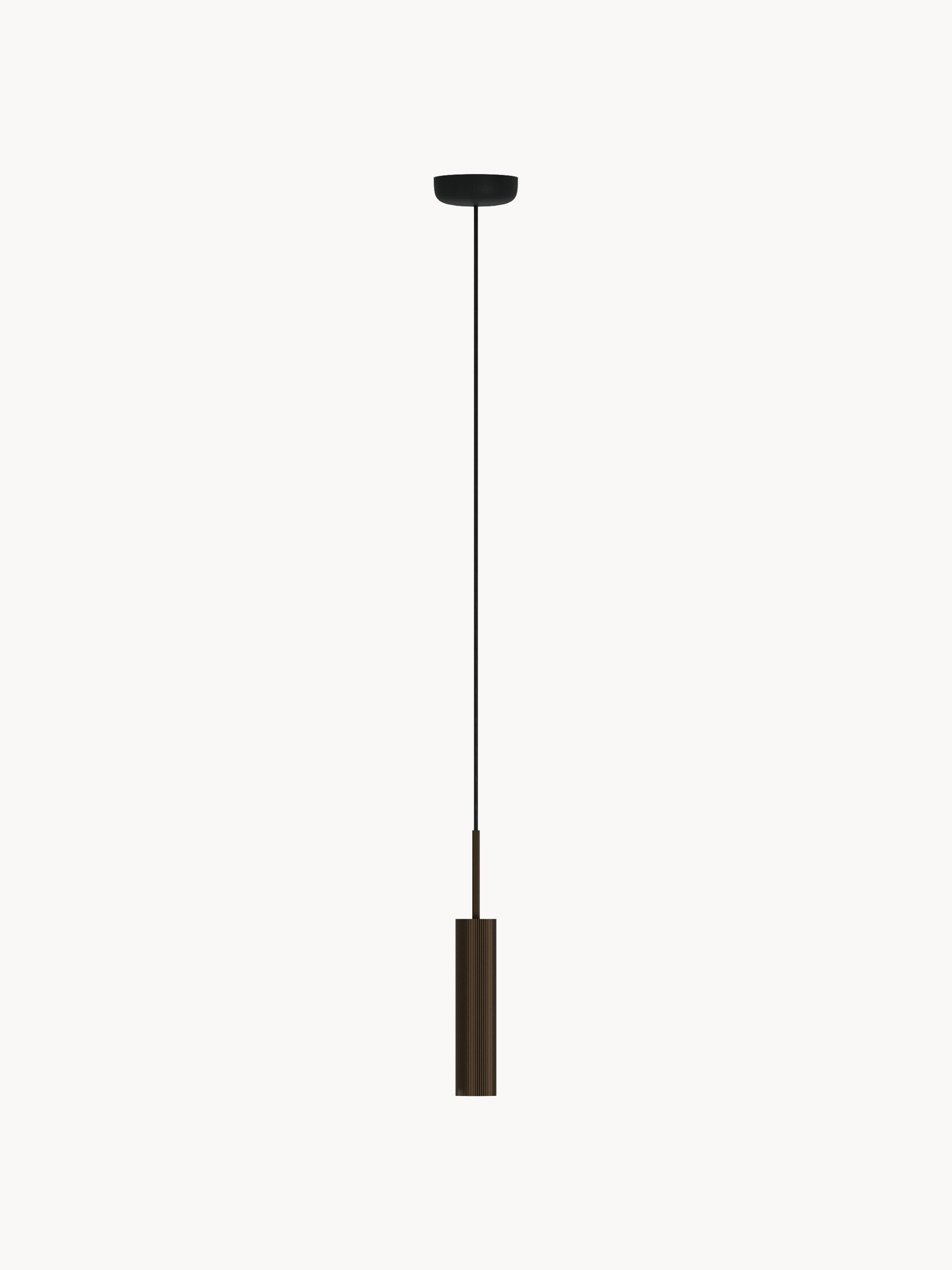 Petite suspension avec surface striée Mikal, haut. 24 cm - Brun foncé