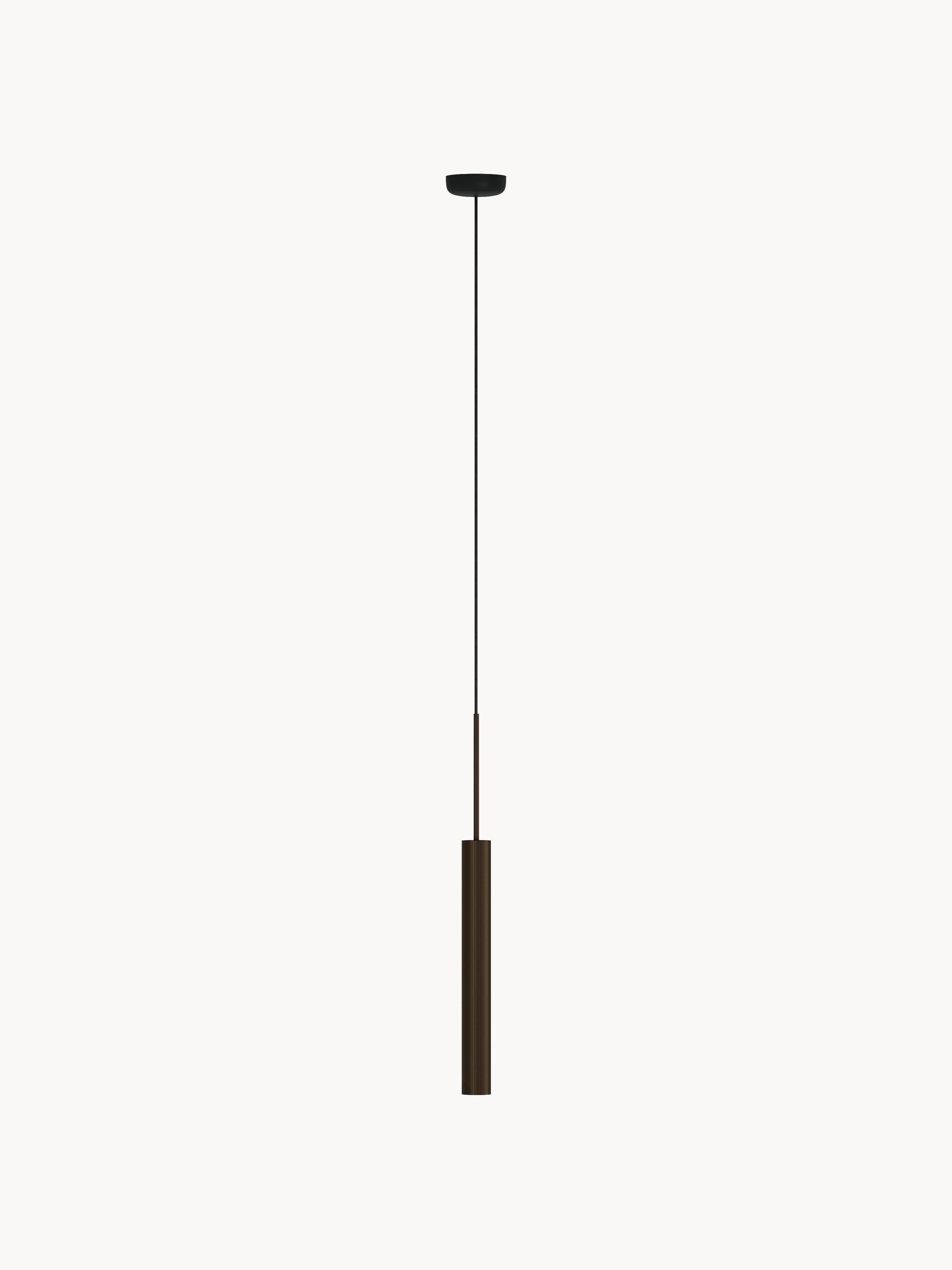 Petite suspension avec surface striée Mikal, haut. 48 cm - Brun foncé