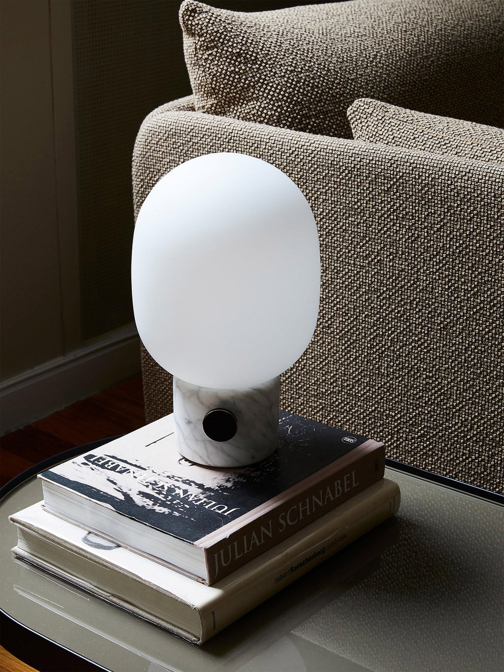 Petite lampe à poser Hamish, intensité ajustable - Blanc, gris clair marbré