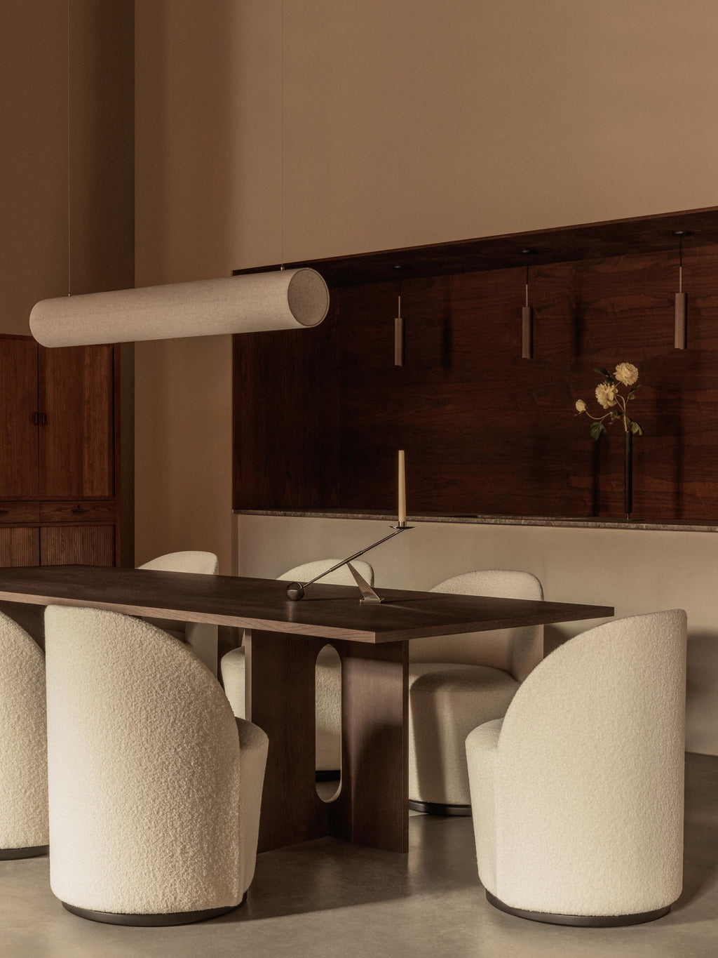 Grande suspension LED en lin Varg, intensité ajustable - Beige clair
