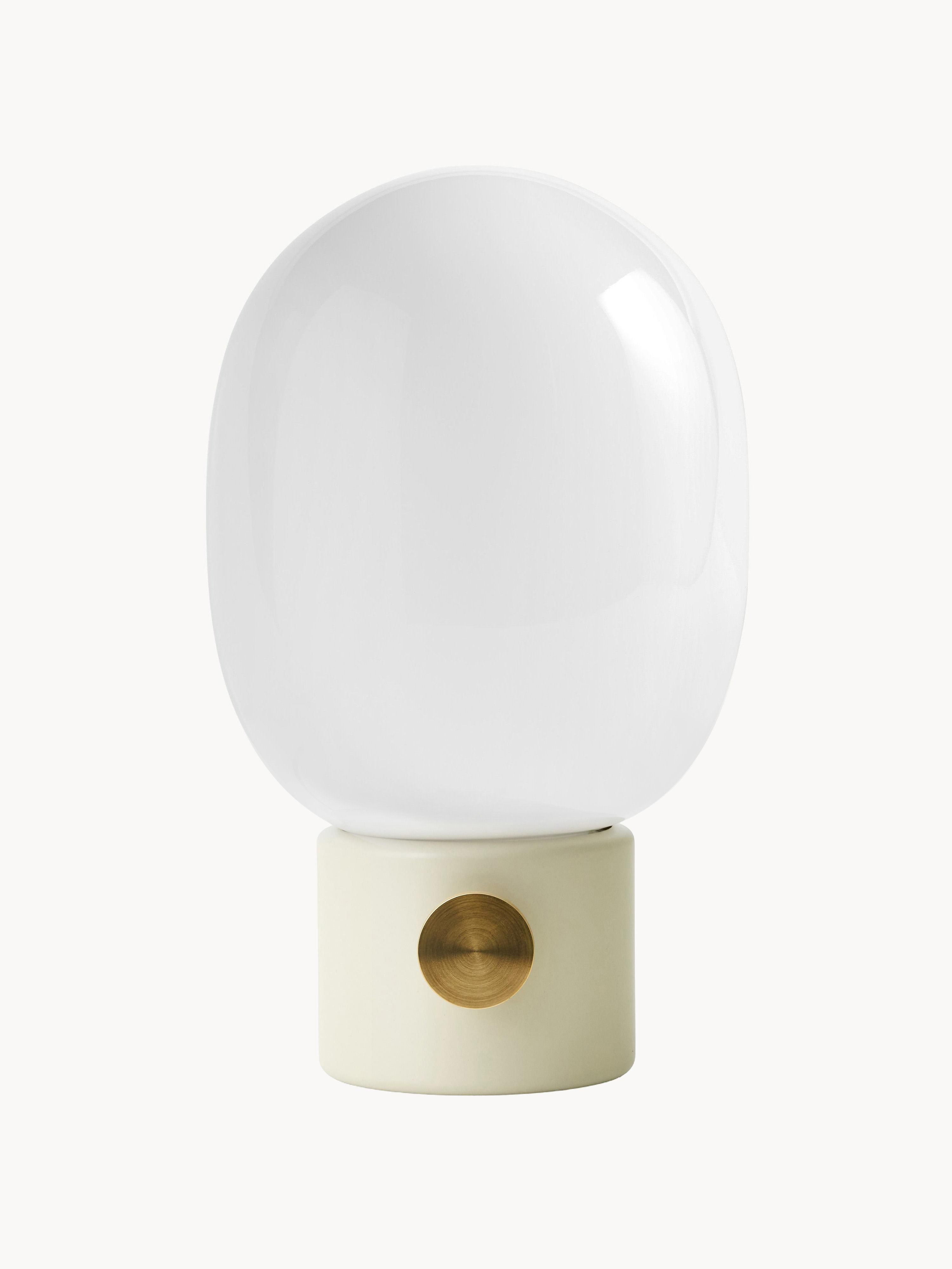 Lampe à poser avec port Hamish, intensité ajustable - Peau de mouton taupe, bois de noyer