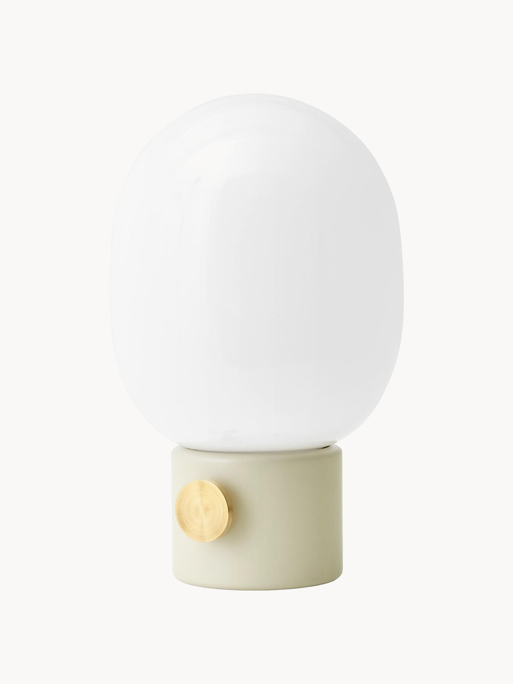 Lampe à poser avec port Hamish, intensité ajustable - Peau de mouton taupe, bois de noyer