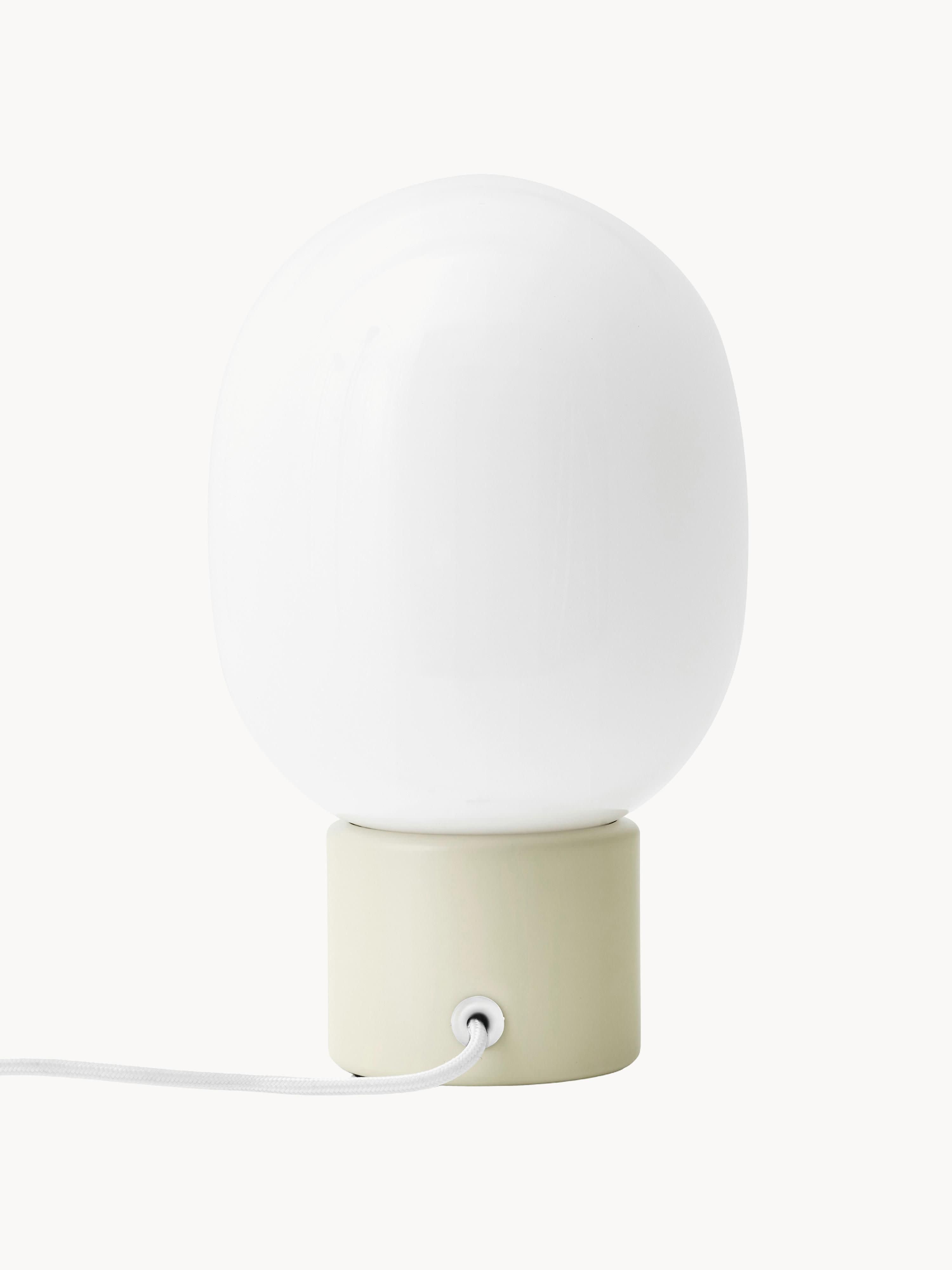 Lampe à poser avec port Hamish, intensité ajustable - Peau de mouton taupe, bois de noyer