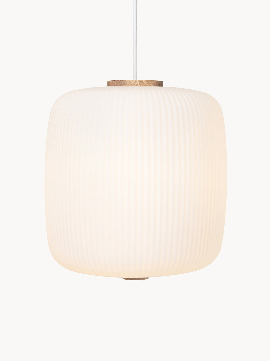 Suspension en verre opalescent soufflé bouche Idun - Blanc cassé, bois de chêne