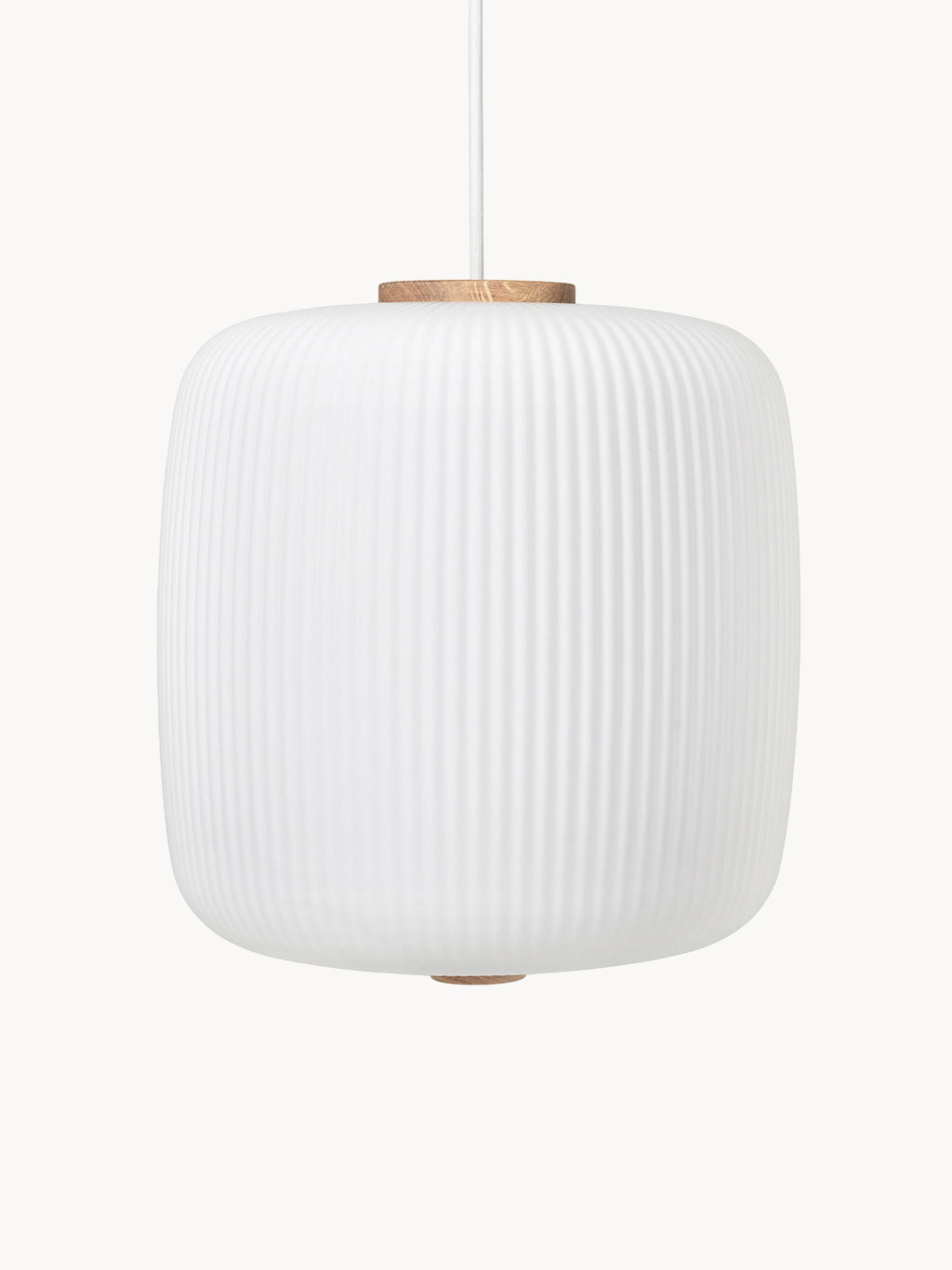 Suspension en verre opalescent soufflé bouche Idun - Blanc cassé, bois de chêne