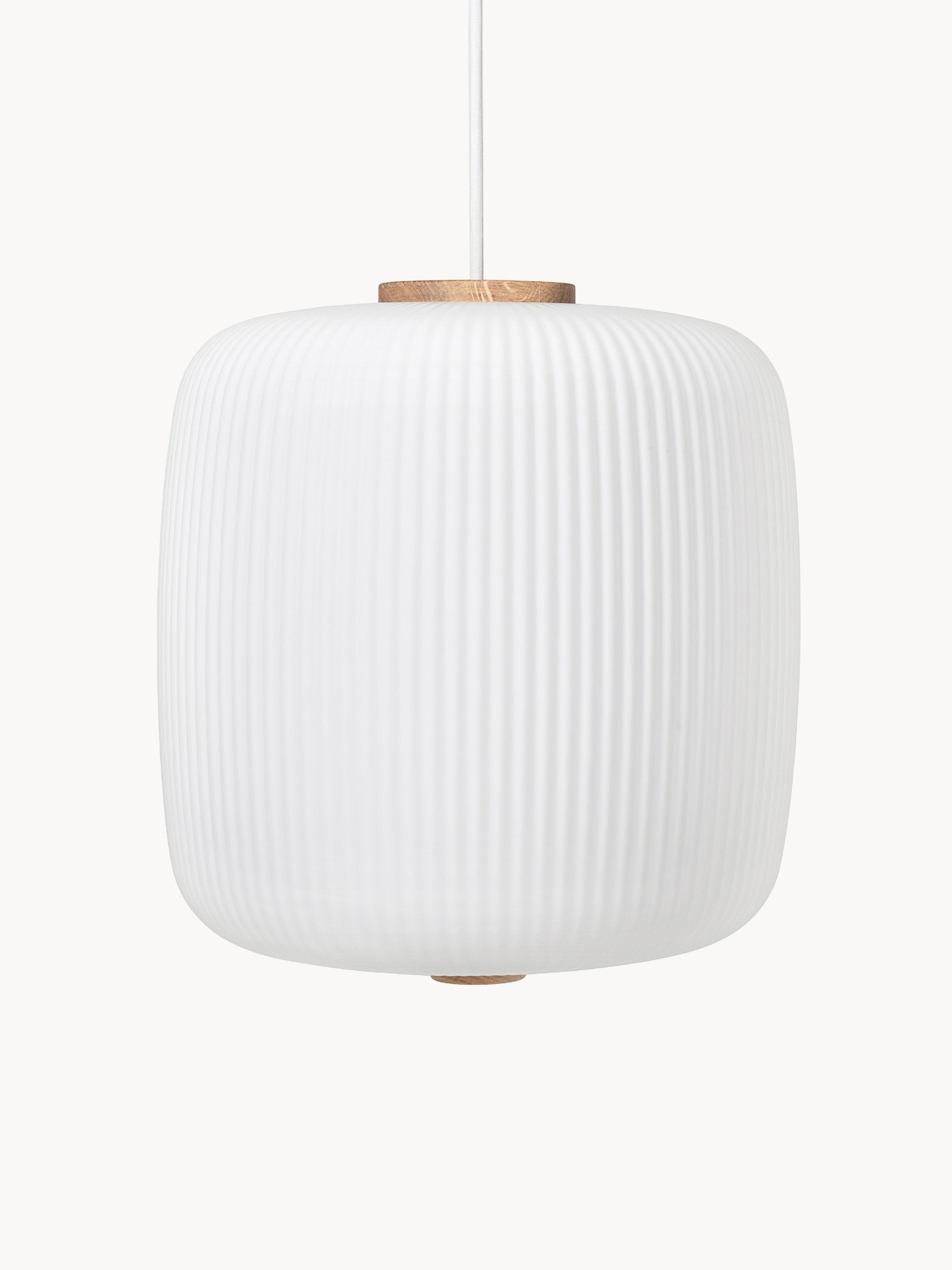 Suspension en verre opalescent soufflé bouche Idun - Blanc cassé, bois de chêne