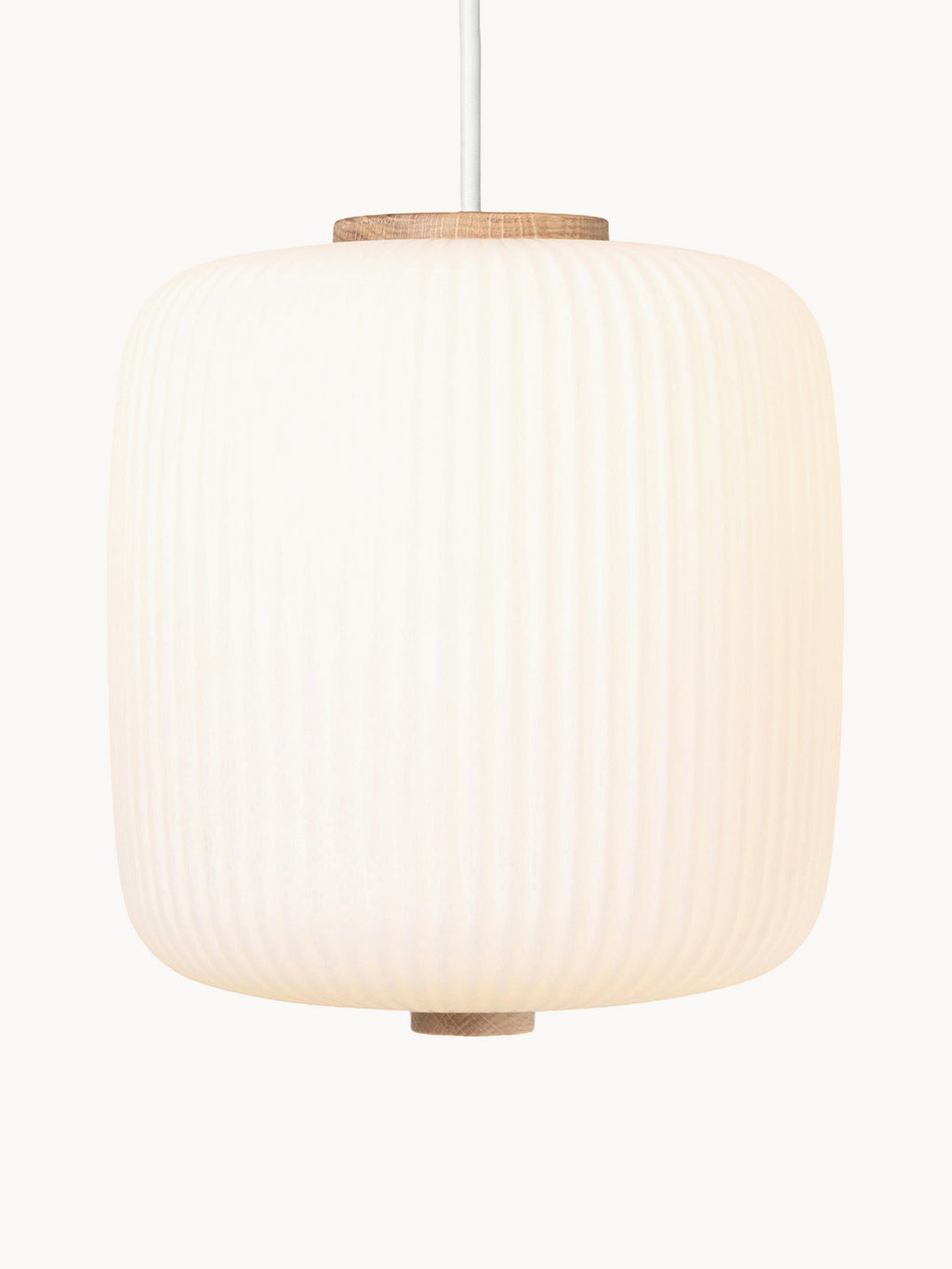 Petite suspension en verre opalescent soufflé bouche Idun - Blanc cassé, bois de chêne
