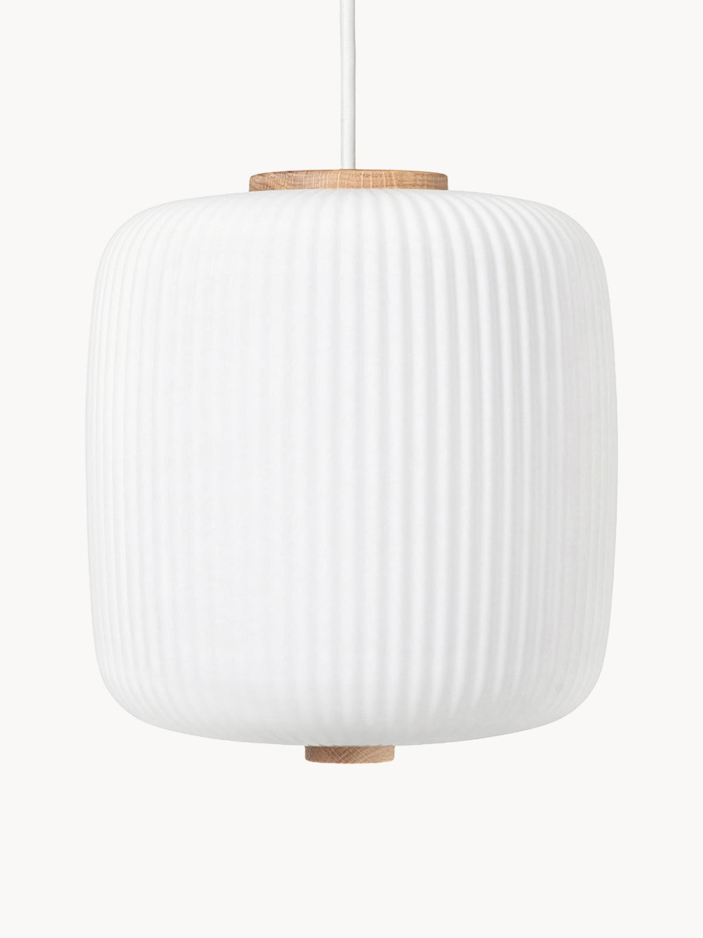 Petite suspension en verre opalescent soufflé bouche Idun - Blanc cassé, bois de chêne