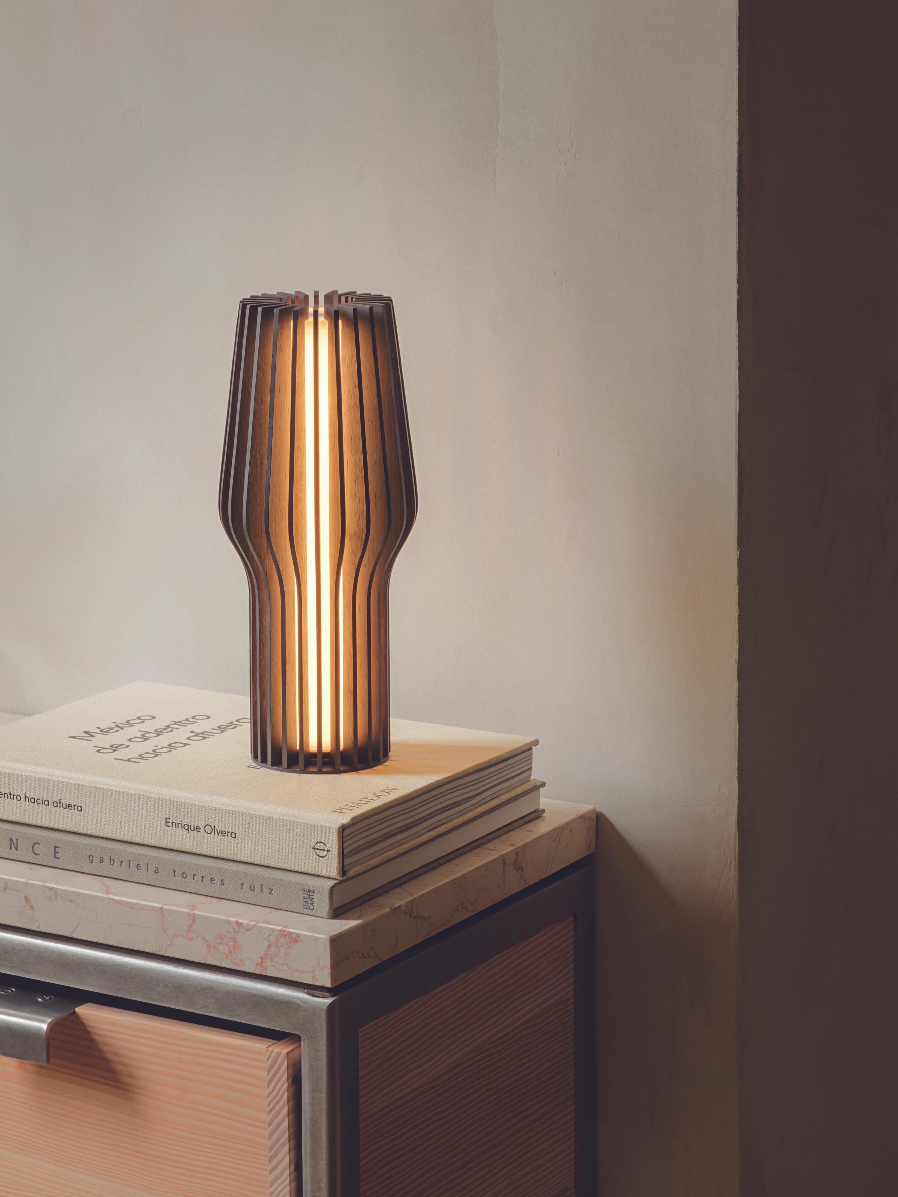 Petite lampe à poser LED mobile Keith, intensité ajustable - Bois de chêne, anthracite laqué