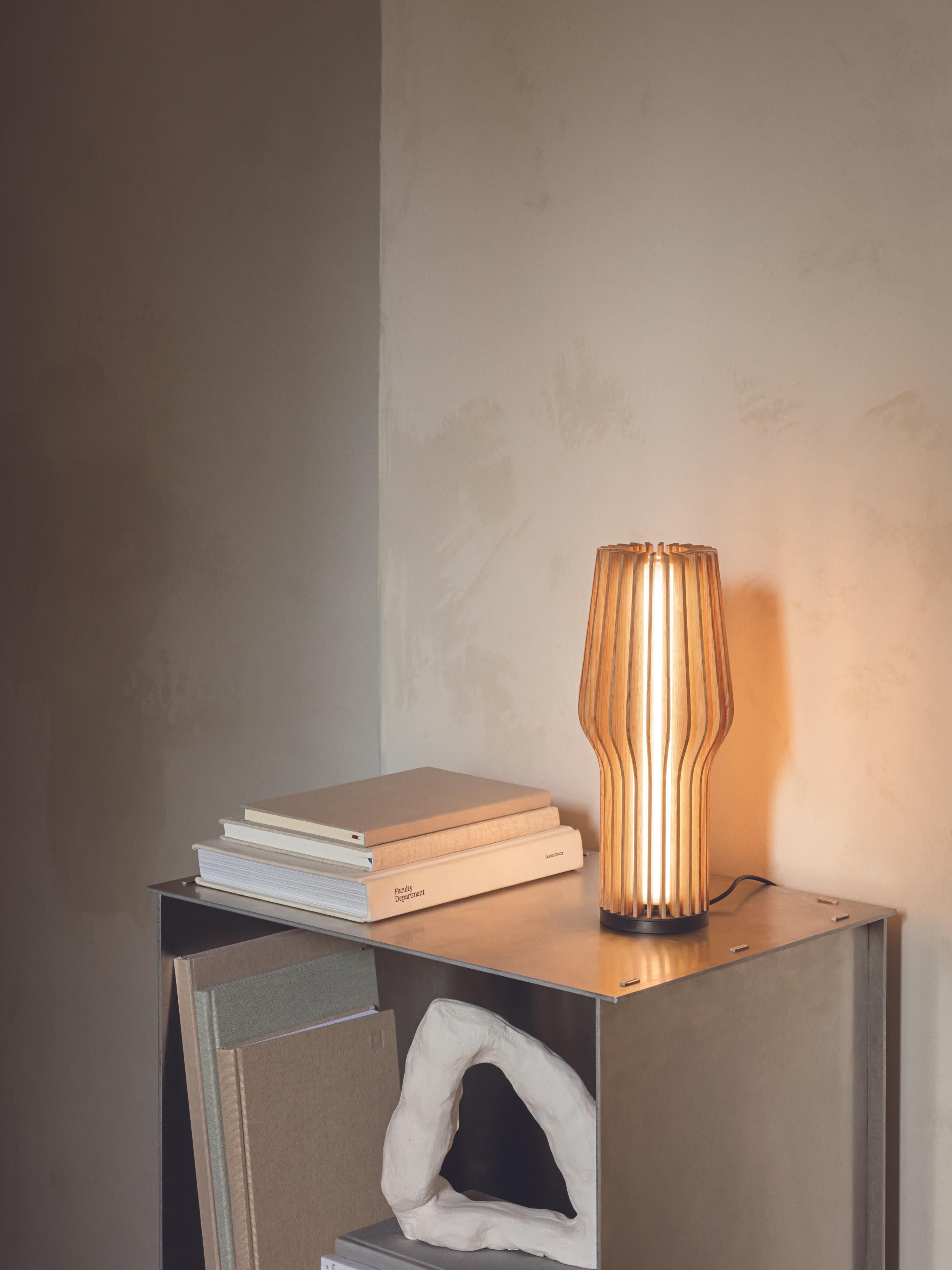 Petite lampe à poser LED mobile Keith, intensité ajustable - Bois de chêne