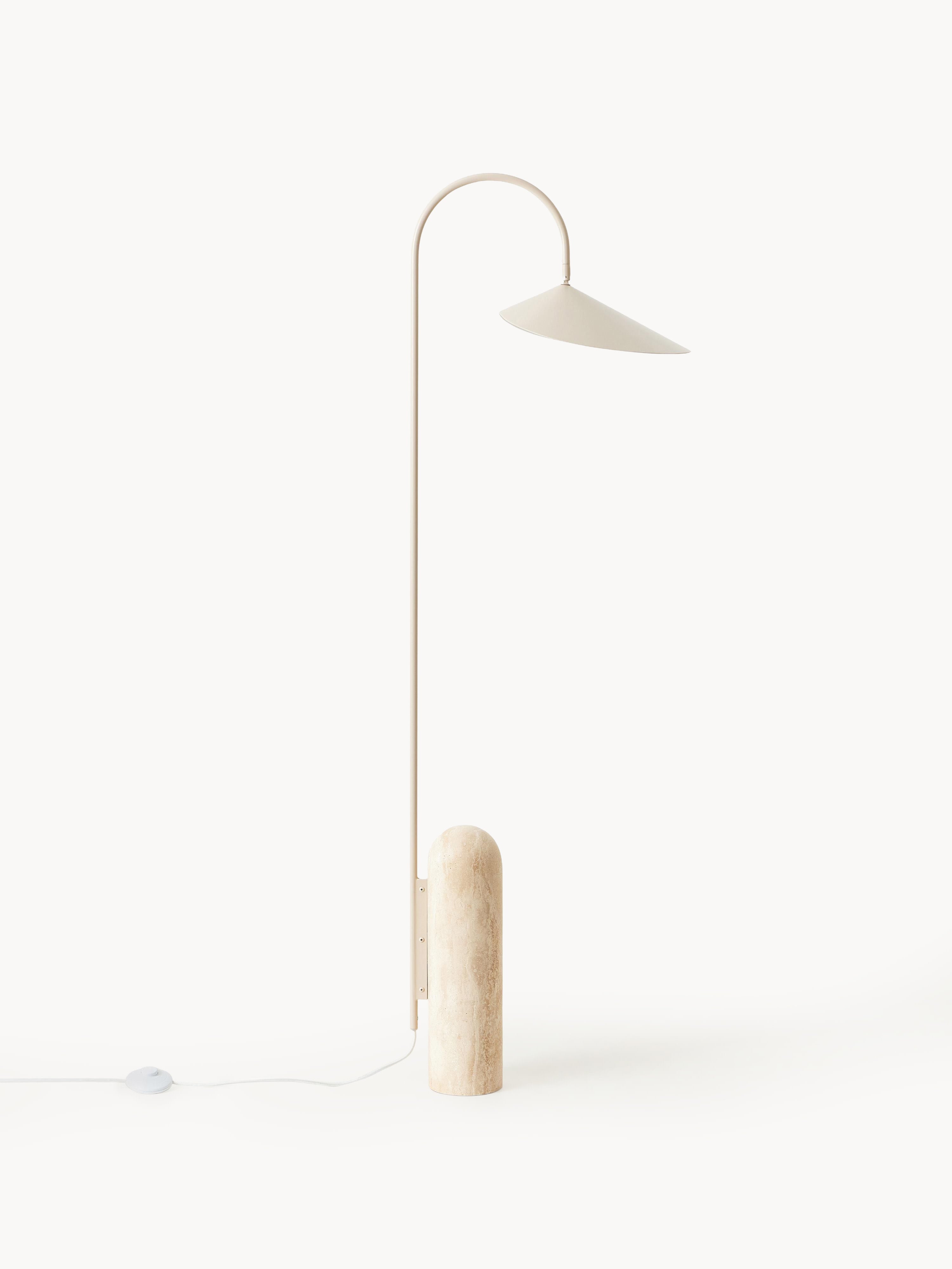 Lampadaire avec pied en travertin Ewan, orientable - Blanc cassé, Travertin beige clair