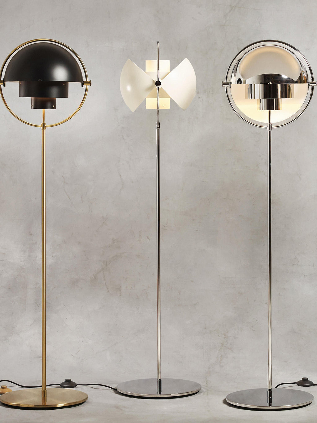 Lampadaire orientable Egil - Blanc mat, argenté haute brillance