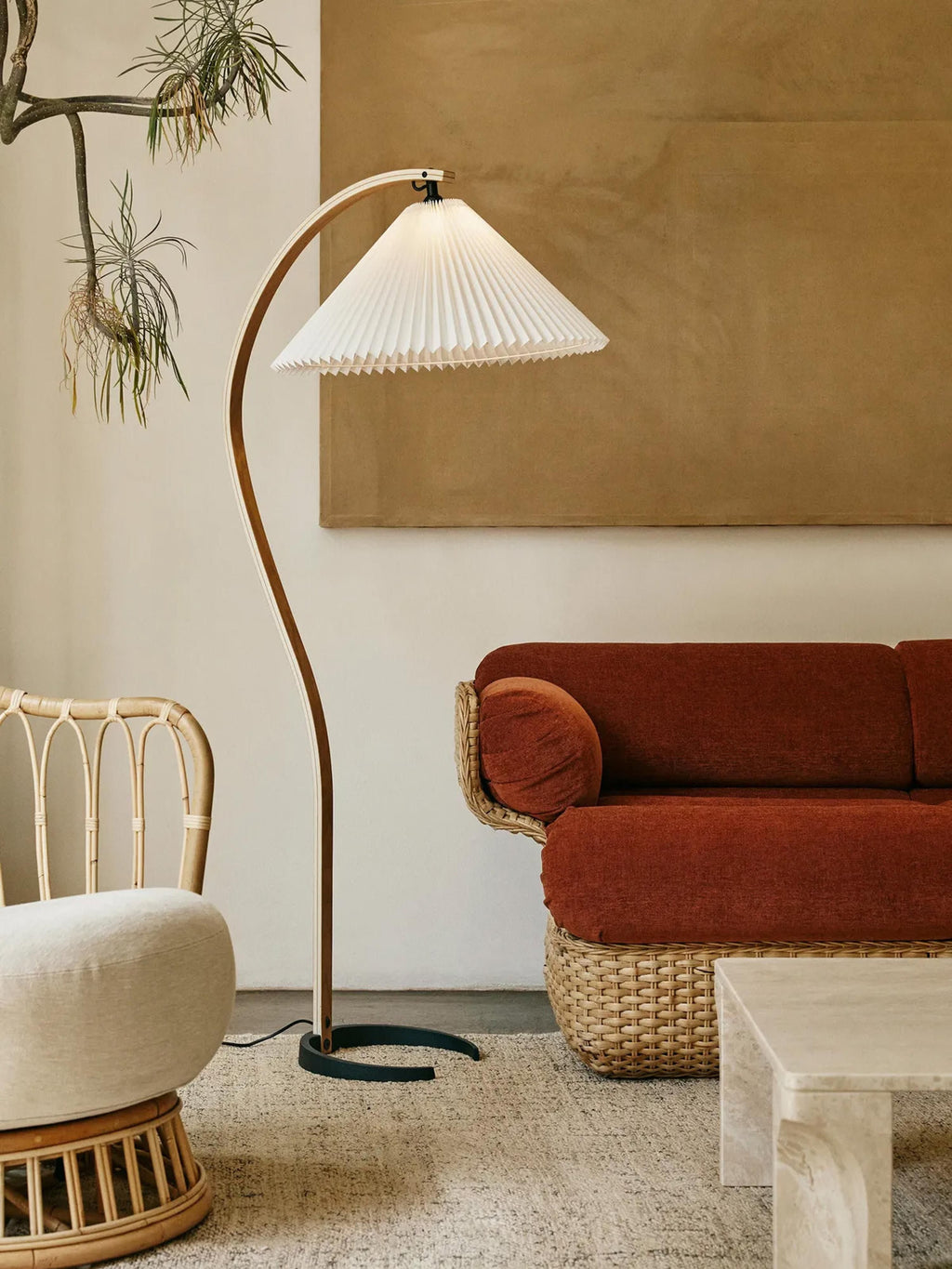 Lampadaire orientable Nevin - Blanc, chêne