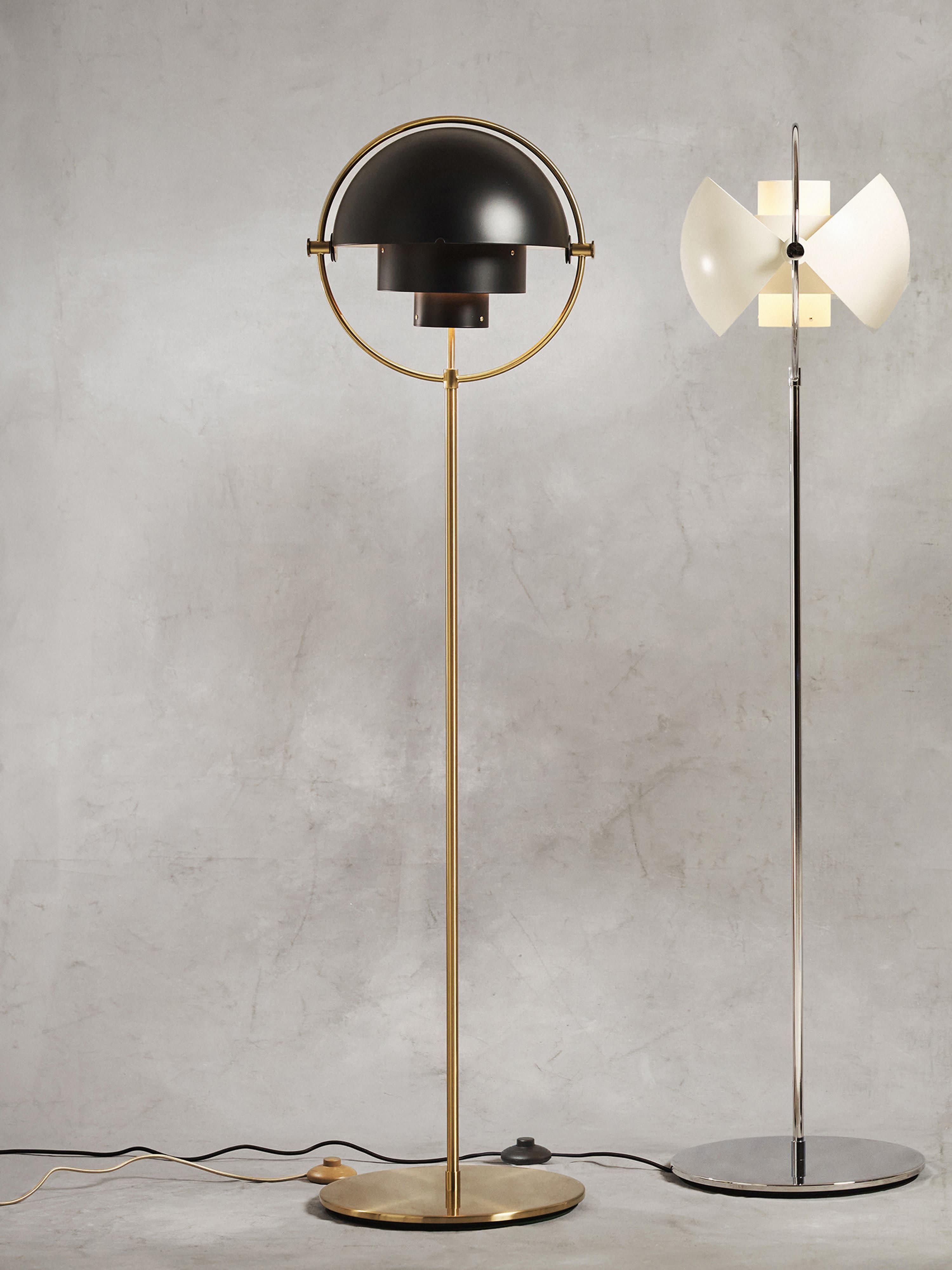 Lampadaire orientable Egil - Noir mat, doré haute brillance