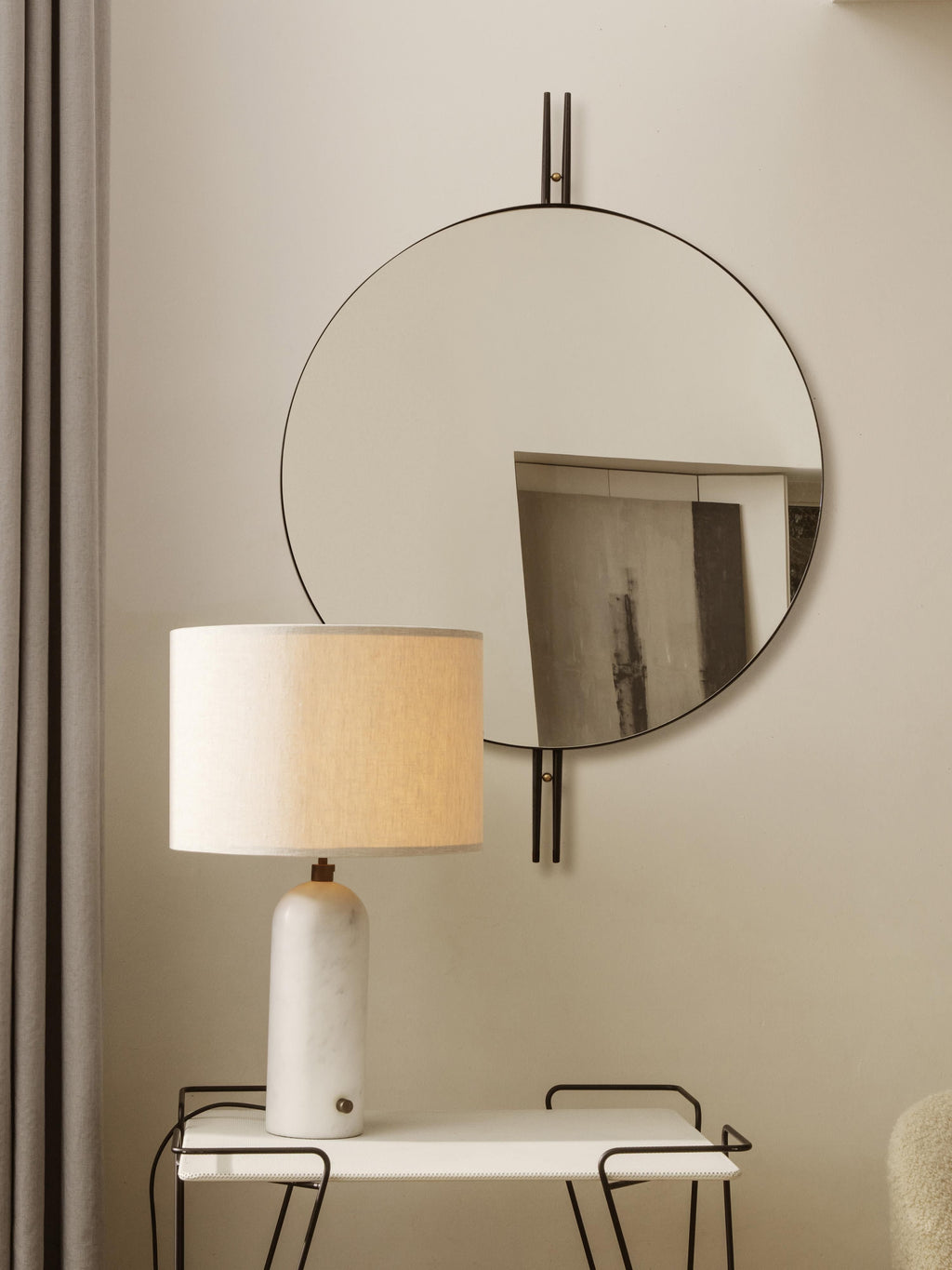 Grande lampe à poser avec pied en marbre Mori - Beige clair, blanc marbré