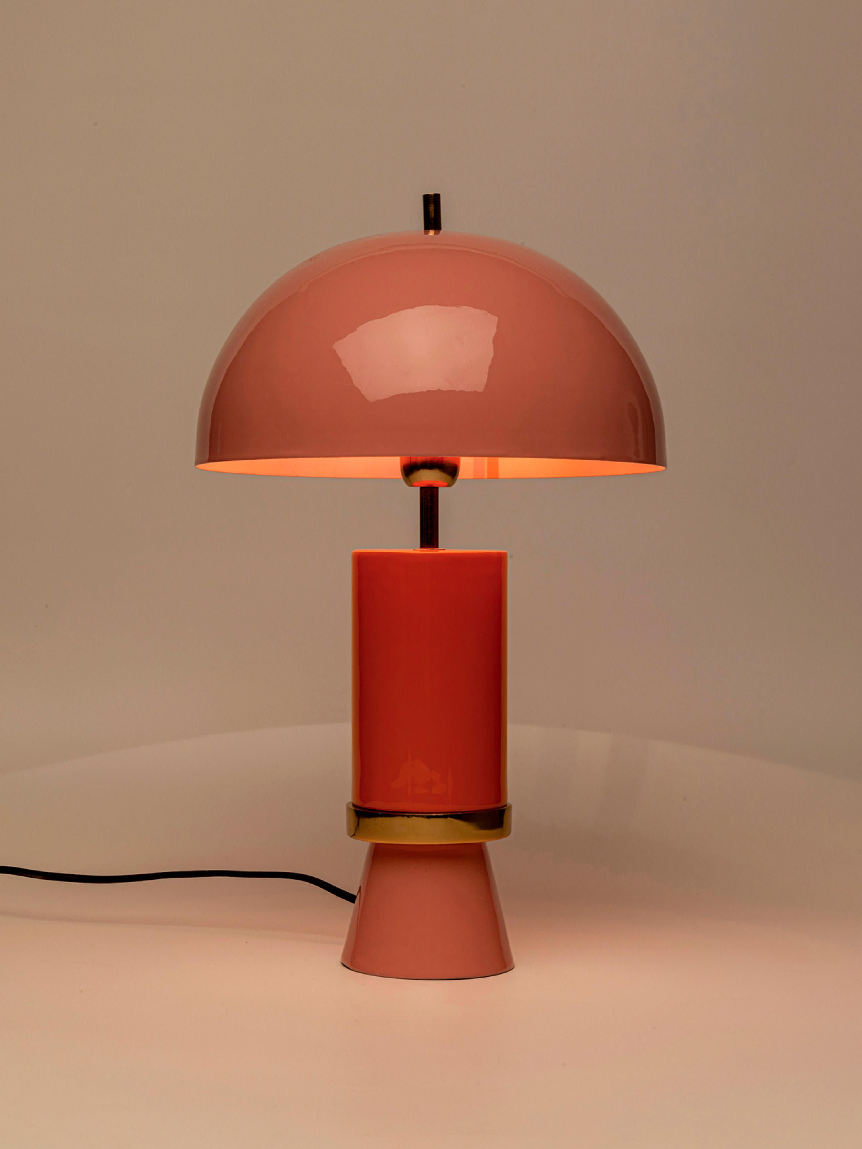 Grande lampe à poser artisanale Buckley - Vieux rose, orange, doré