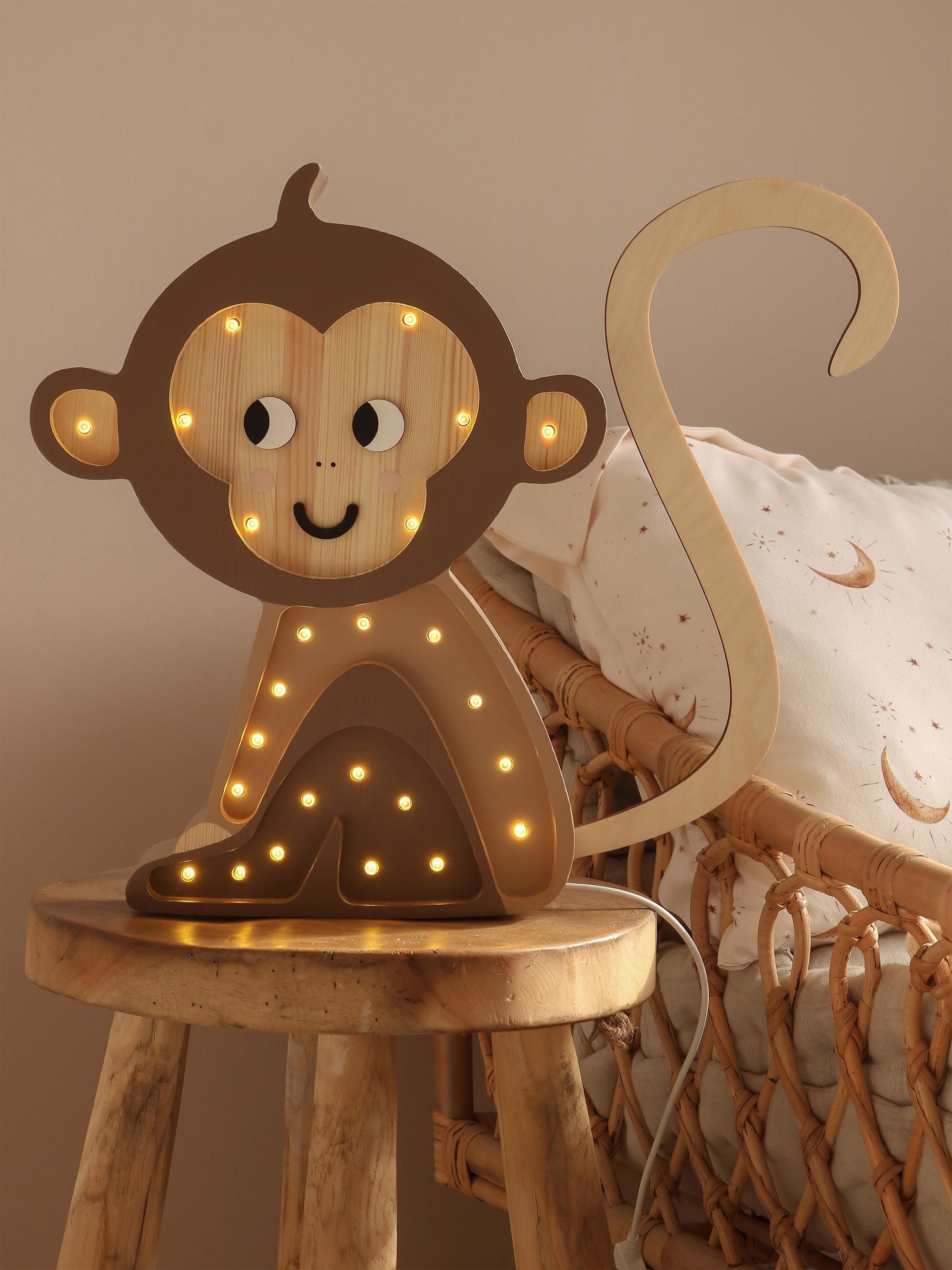 Veilleuse LED avec minuterie et télécommande Trent, intensité ajustable - Taupe, beige, bois de pin