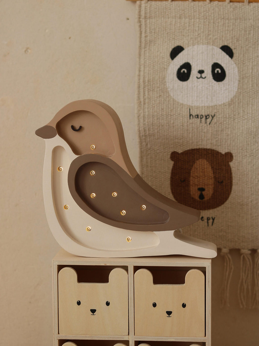 Veilleuse LED avec minuterie et télécommande Mini Halfdan, intensité ajustable - Taupe, beige, blanc