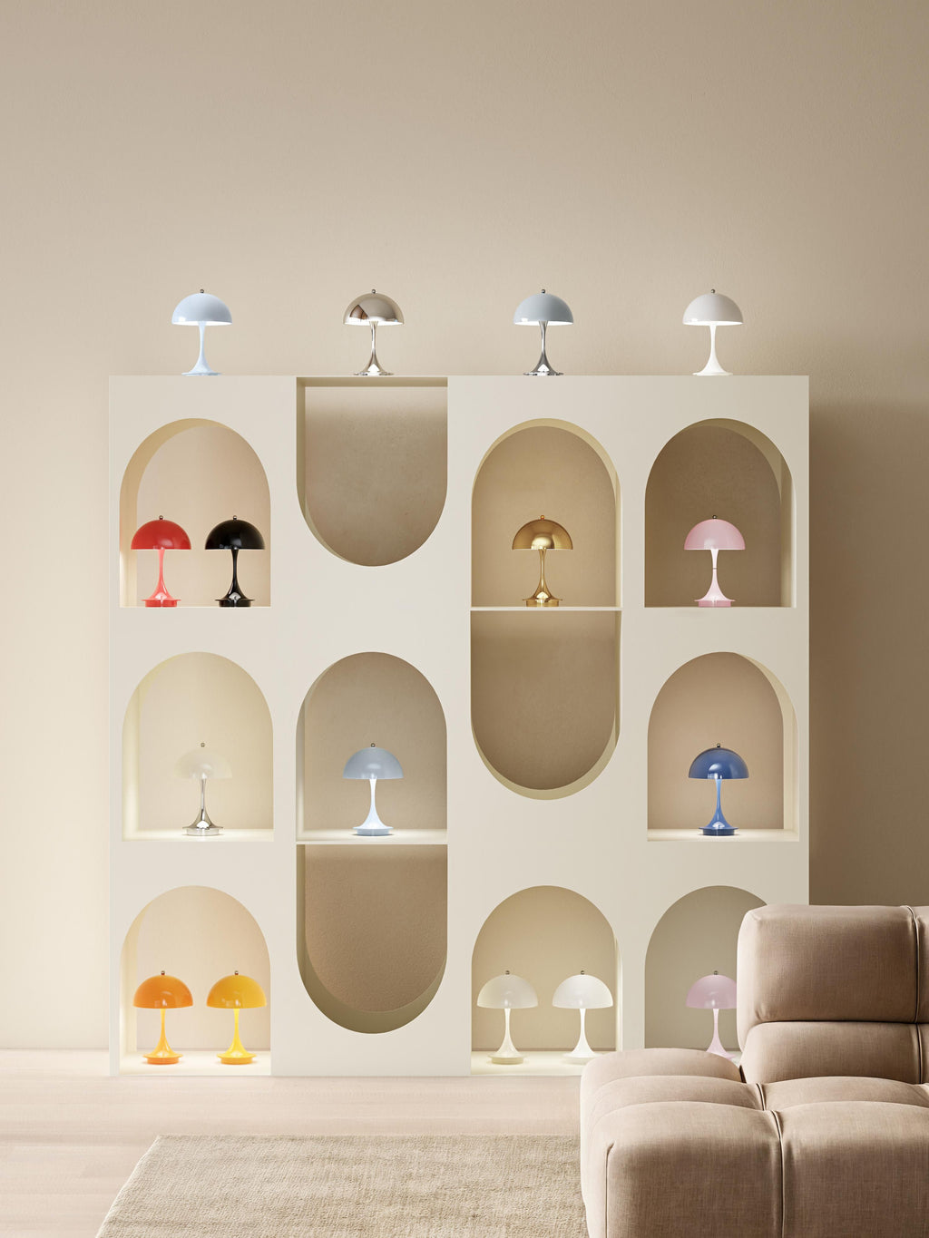 Lampe à poser LED portable à intensité variable Reiulf, design Verner Panton - Bleu ciel, argenté