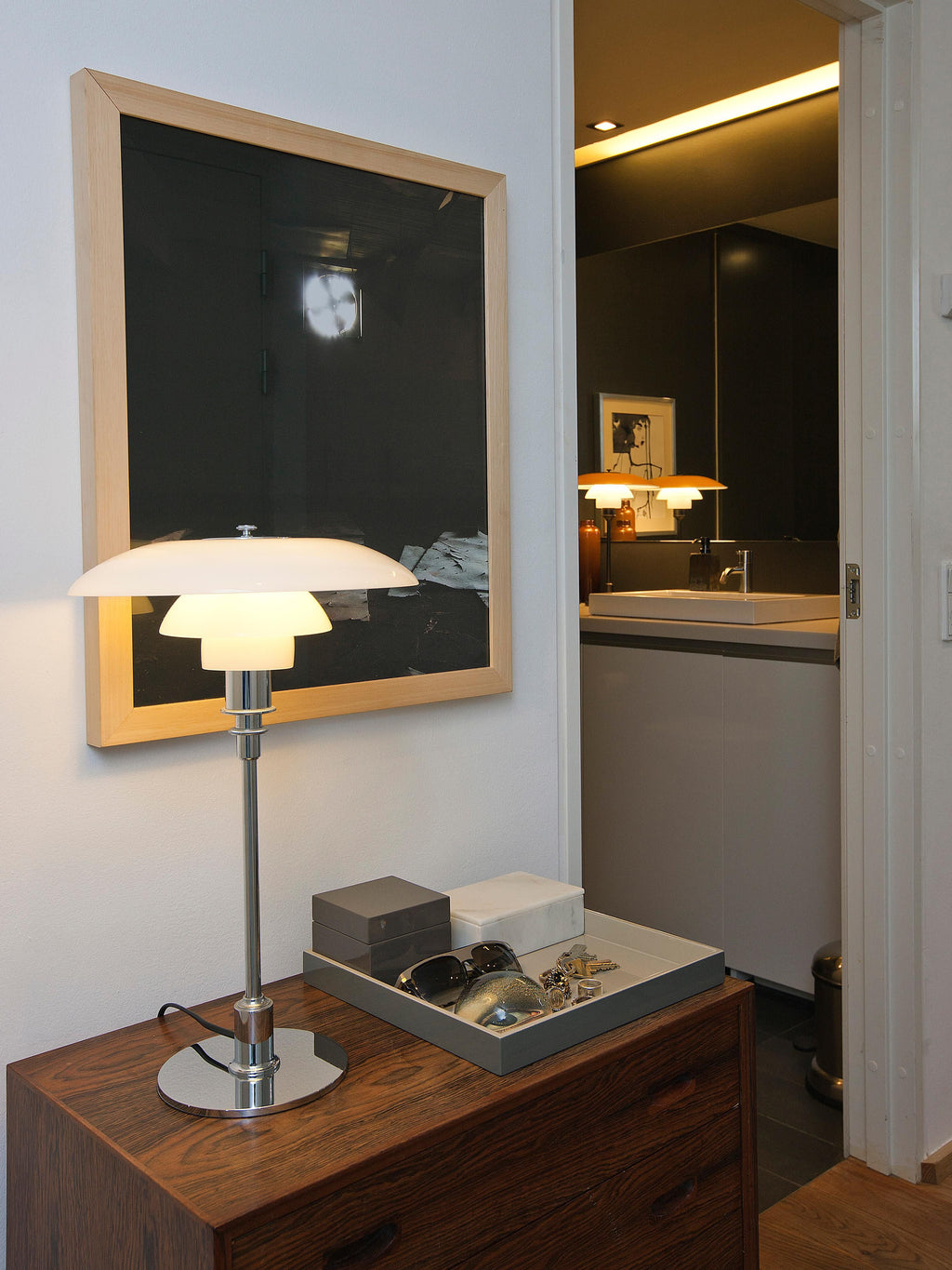 Grande lampe à poser soufflée bouche PH 3½-2½ - Argenté, blanc