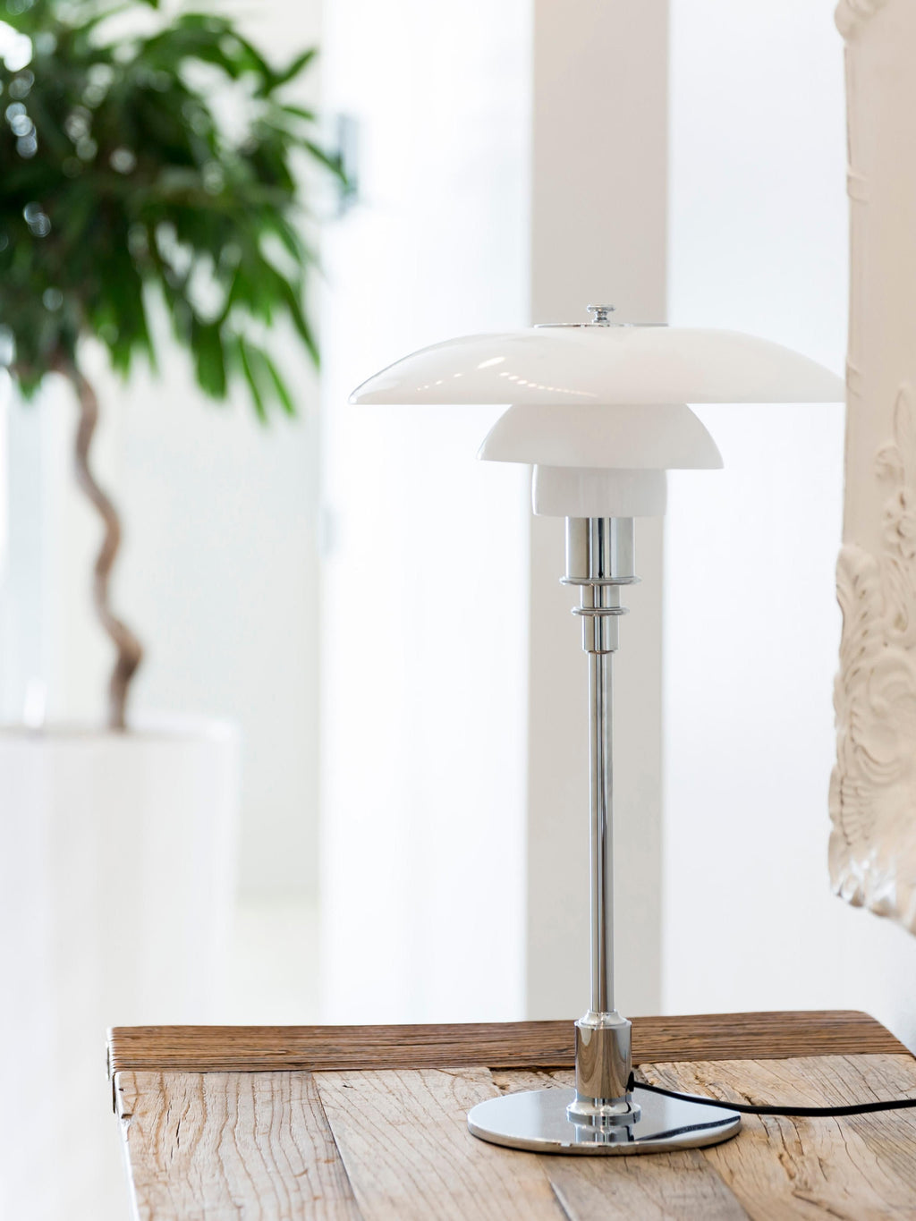 Grande lampe à poser soufflée bouche PH 3/2 - Argenté, blanc