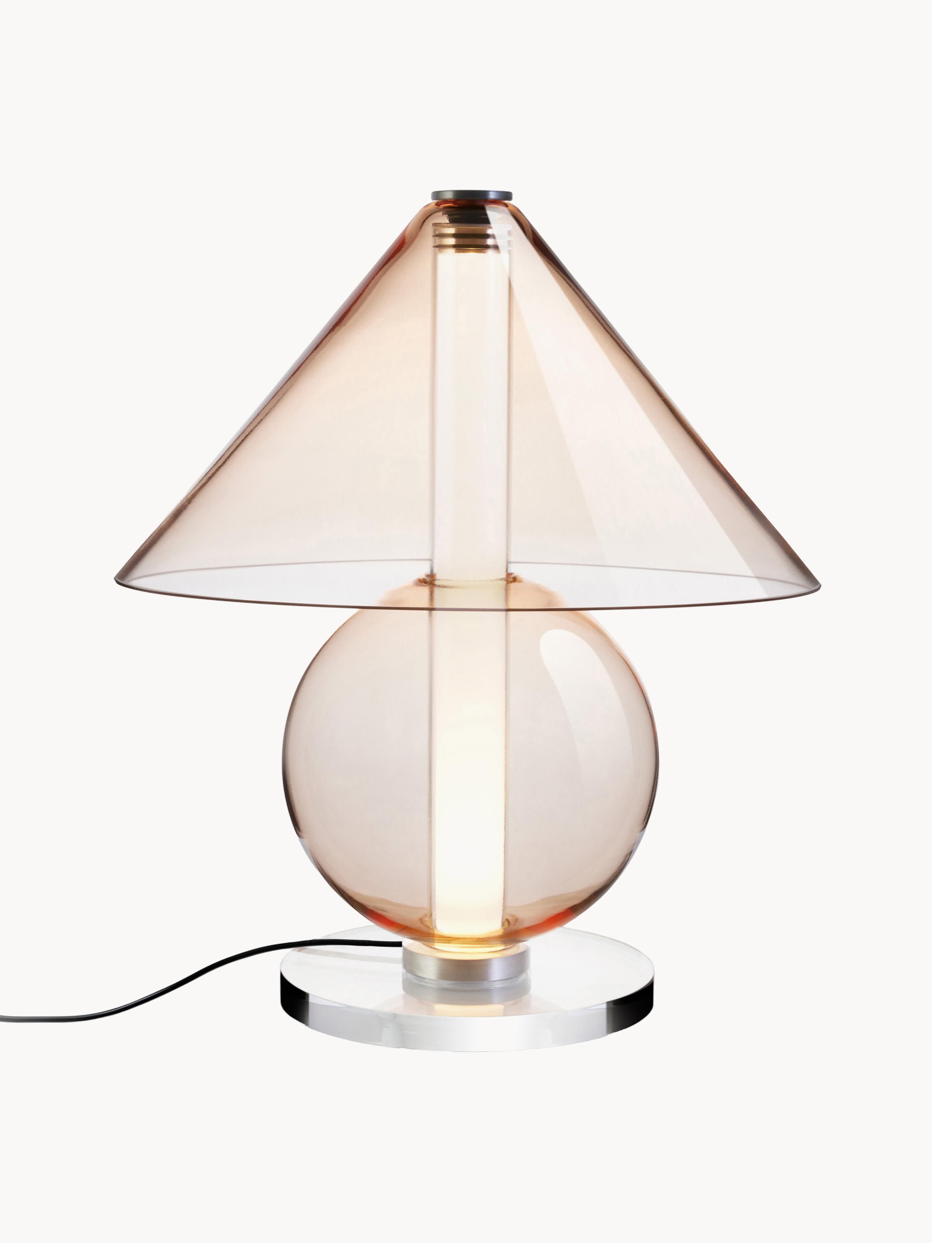 Lampe à poser LED soufflée bouche Damek, intensité ajustable - Pêche transparent, argenté