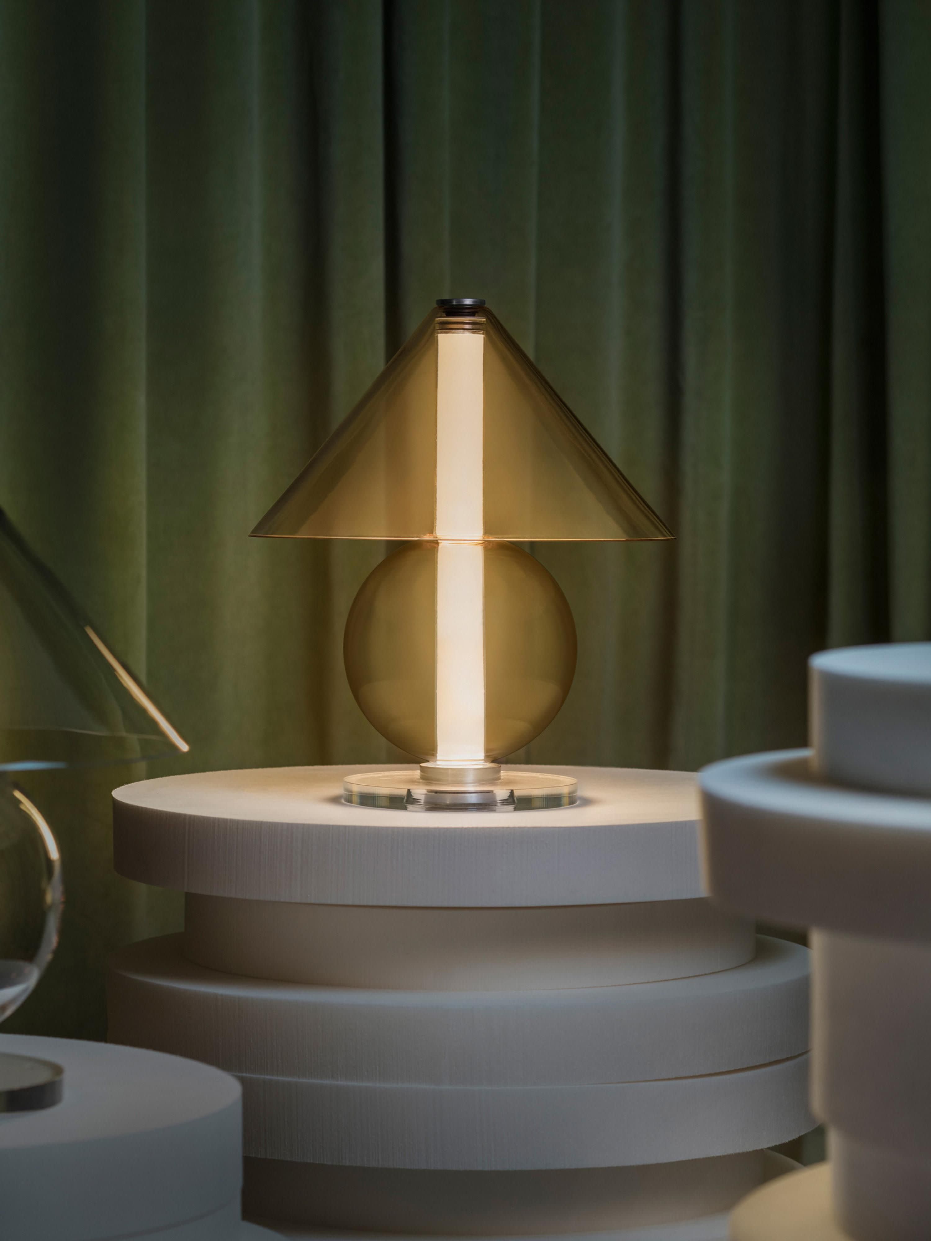 Lampe à poser LED soufflée bouche Damek, intensité ajustable - Pêche transparent, argenté