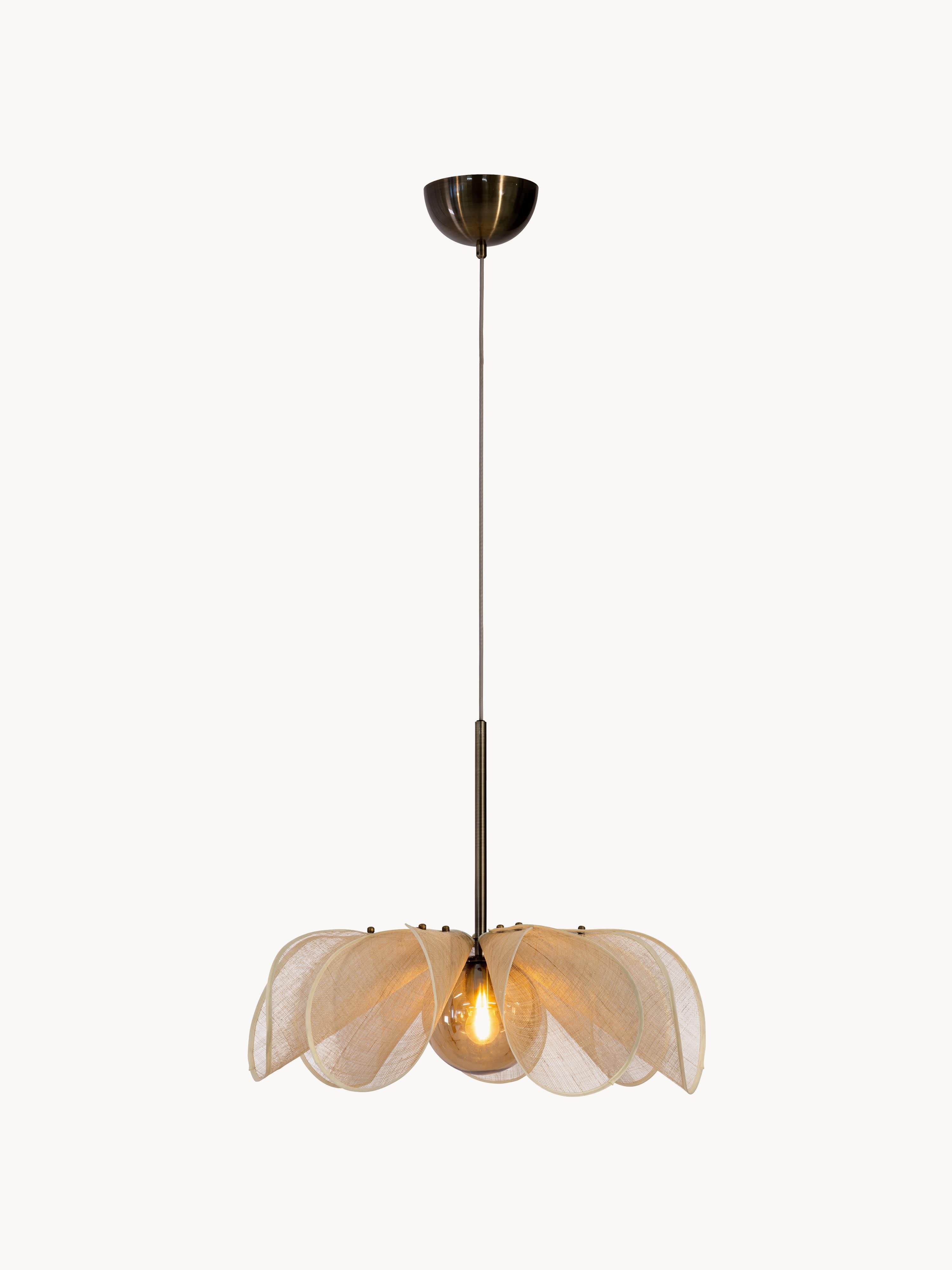 Grande suspension en fibres de bananier Sty - Beige clair, doré