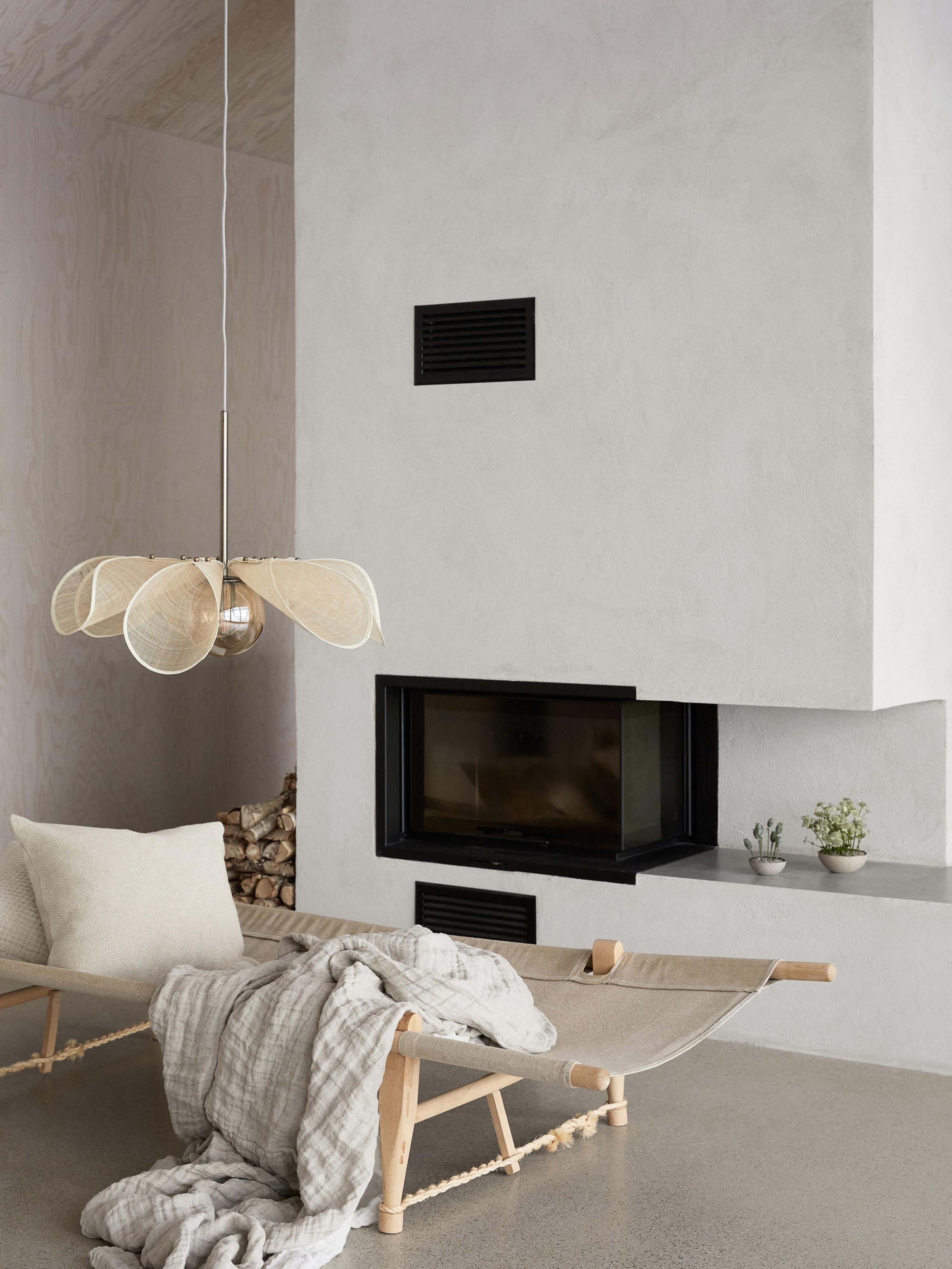 Grande suspension en fibres de bananier Sty - Beige clair, doré