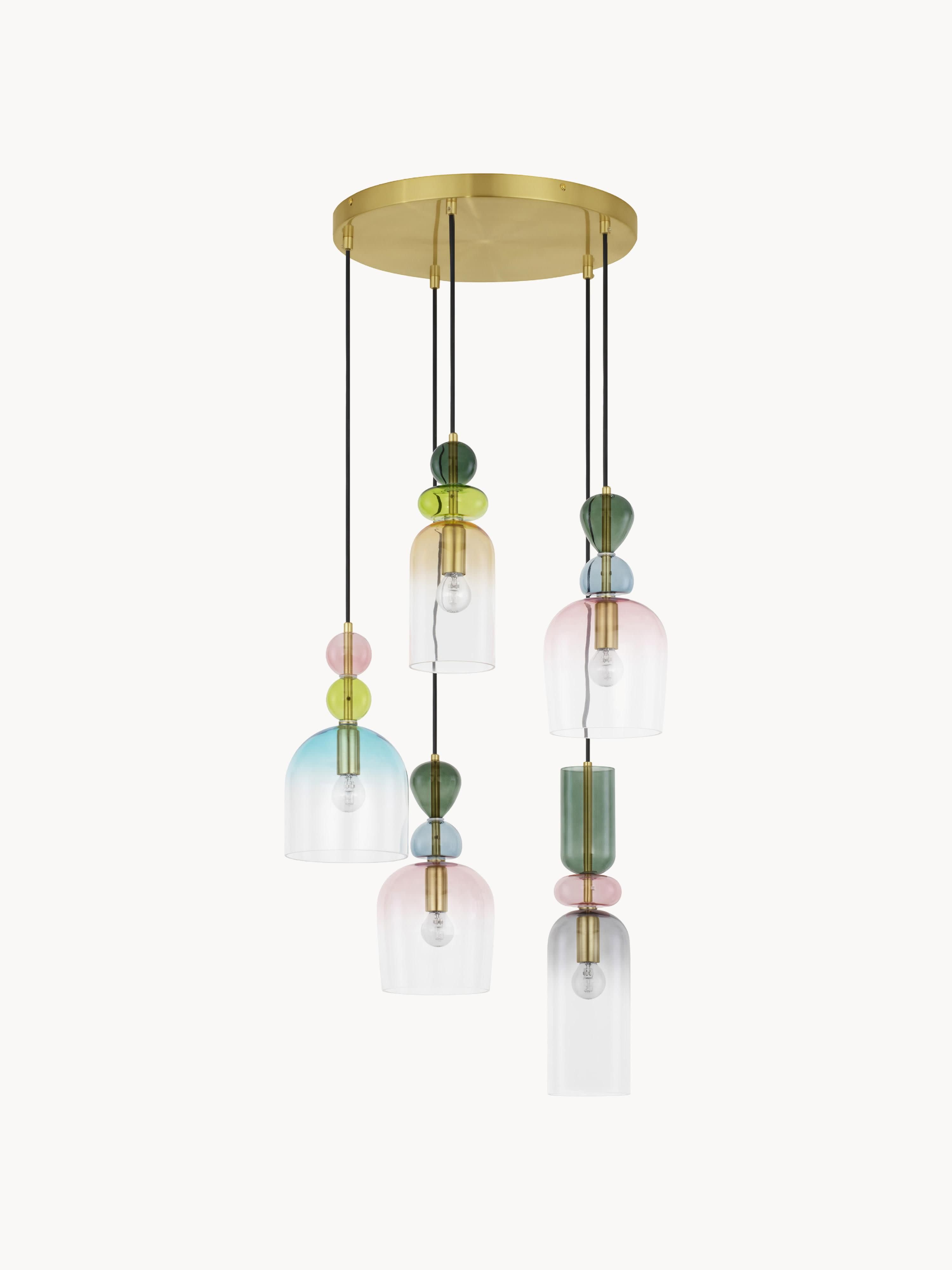 Suspension Fenrir, intensité variable - Tons verts, roses et bleus, transparent