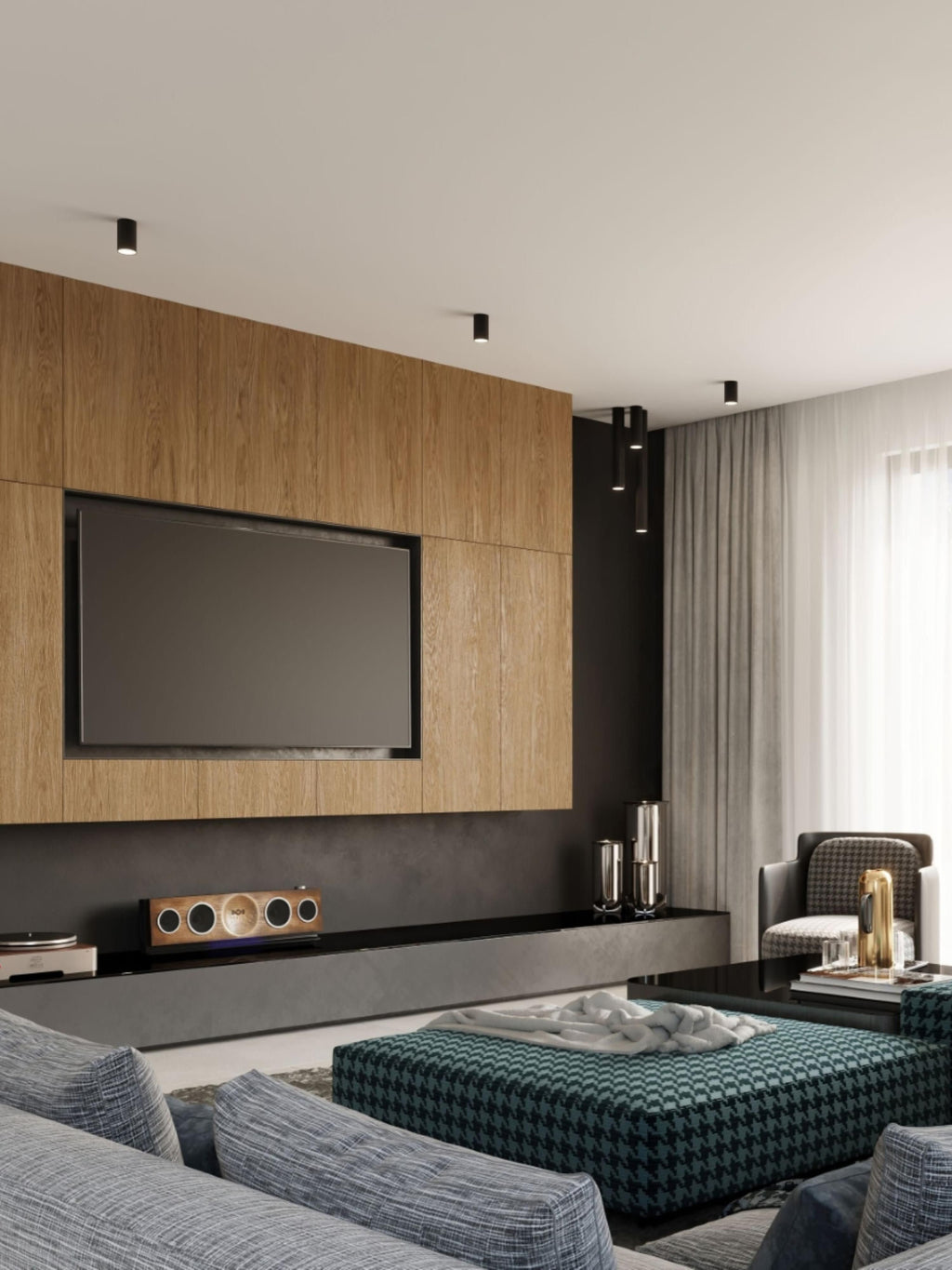 Plafonnier Otis, haut. 40 cm - Noir, mat