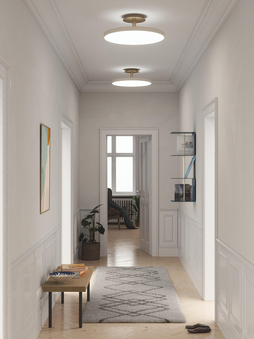 Plafonnier LED design Kurt - Blanc nacré, doré