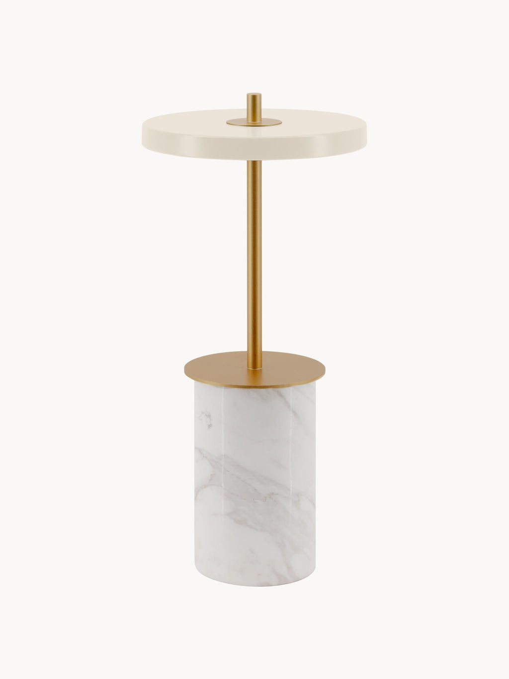 Petite lampe à poser LED mobile en marbre Kurt, intensité ajustable - Blanc marbré, doré
