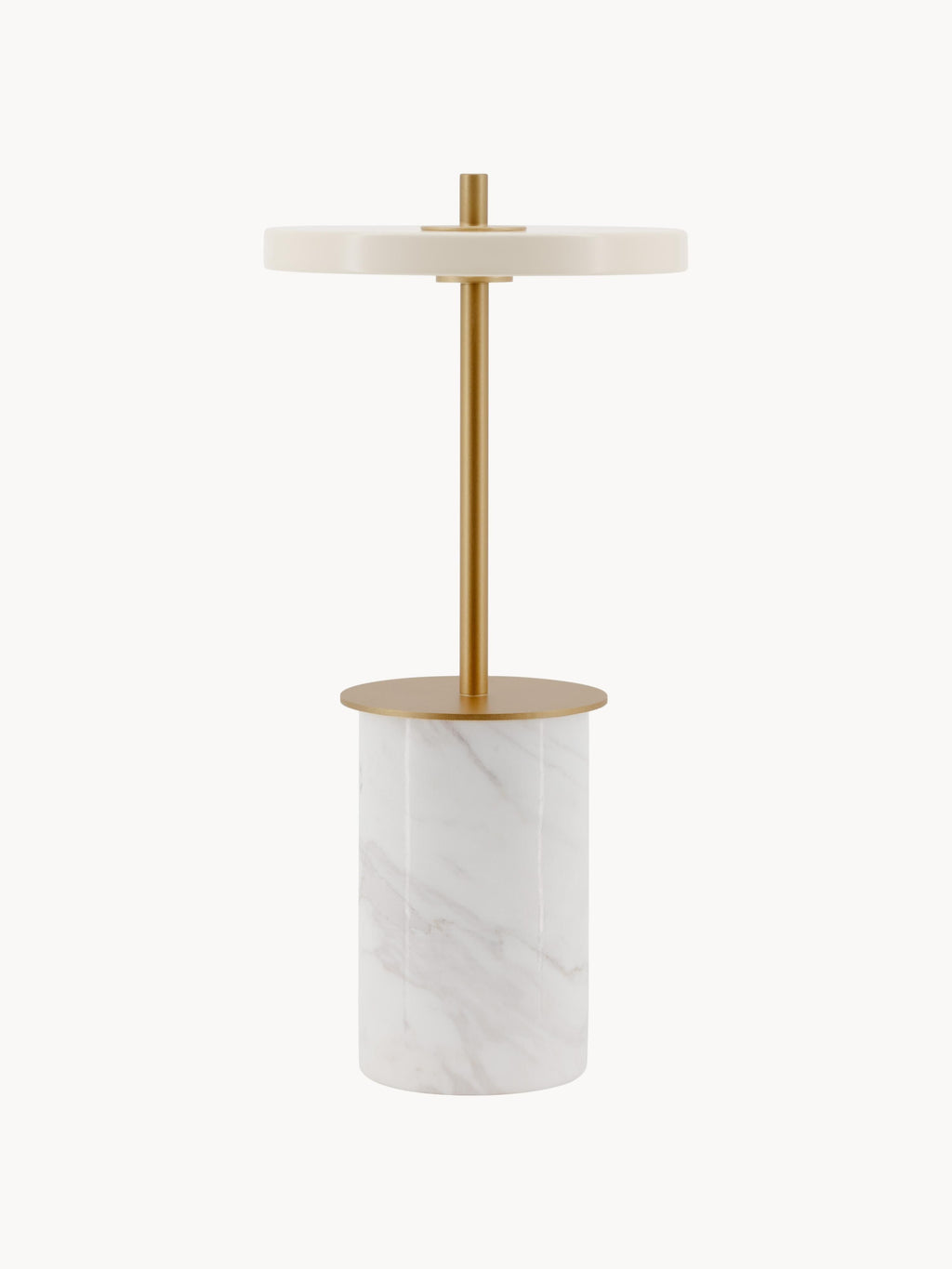 Petite lampe à poser LED mobile en marbre Kurt, intensité ajustable - Blanc marbré, doré