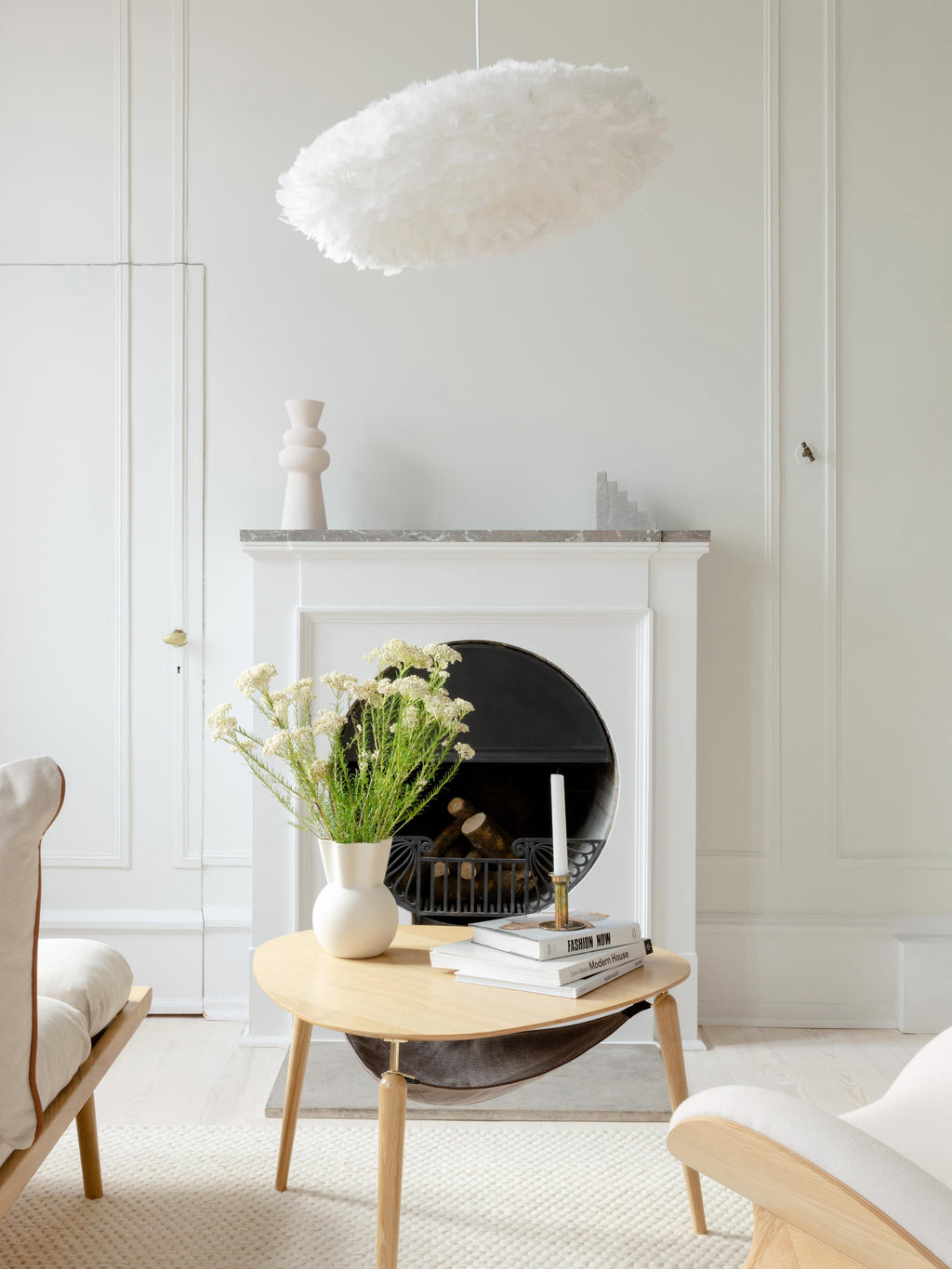 Grande suspension en plumes Jarrod - Blanc