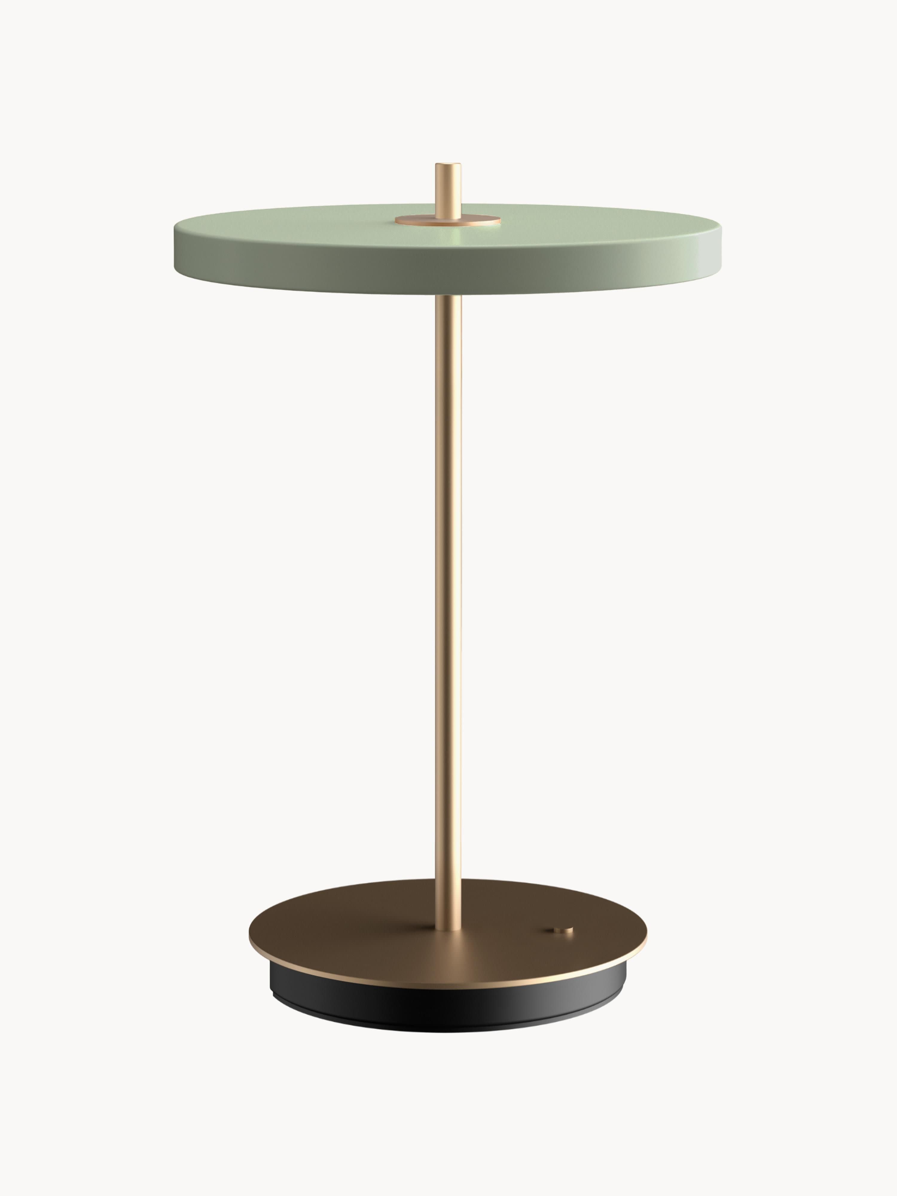 Petite lampe à poser LED mobile Kurt, intensité ajustable - Vert sauge, doré