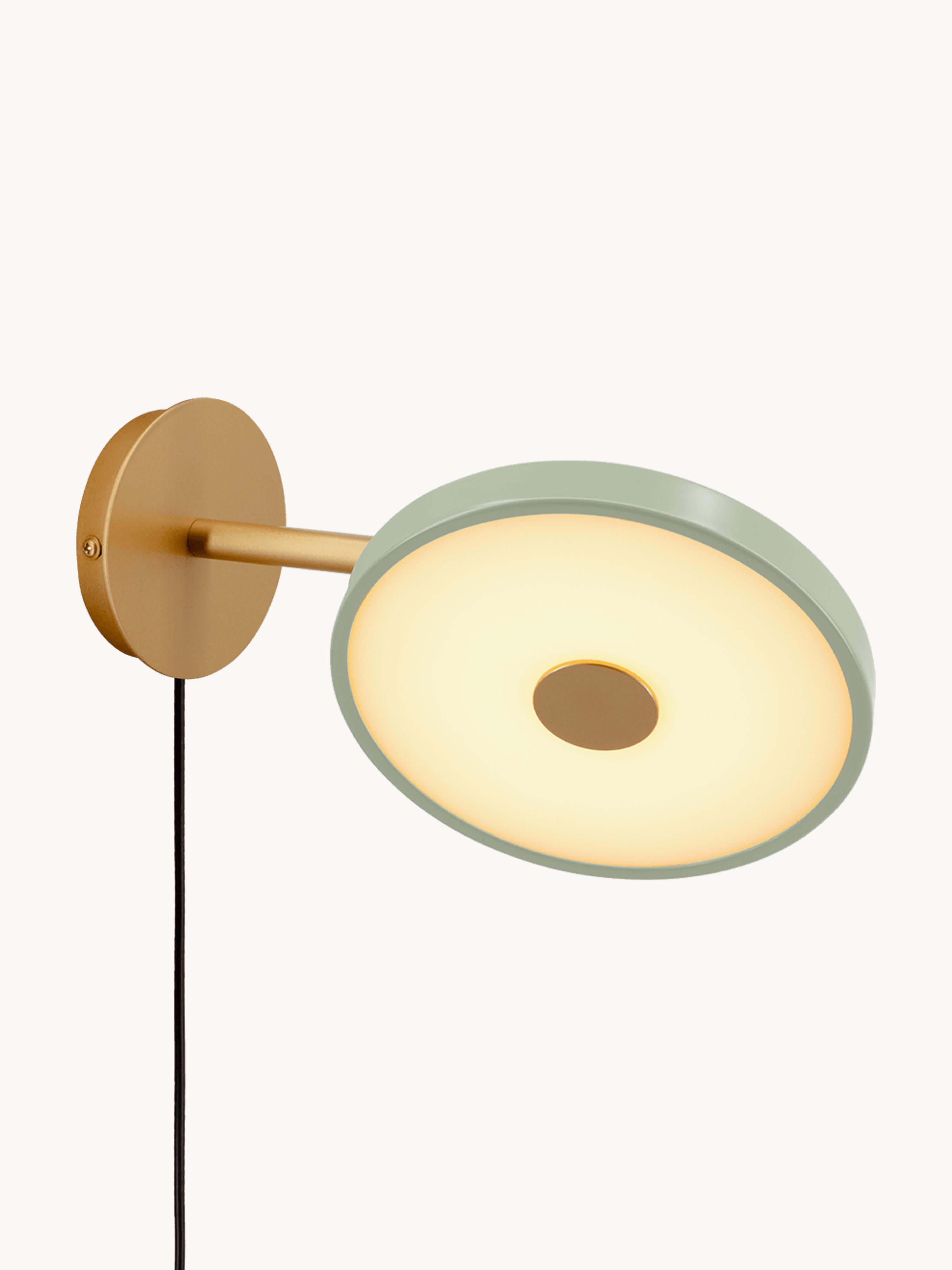 Applique murale LED ajustable avec prise secteur Kurt, intensité ajustable - Vert sauge, doré